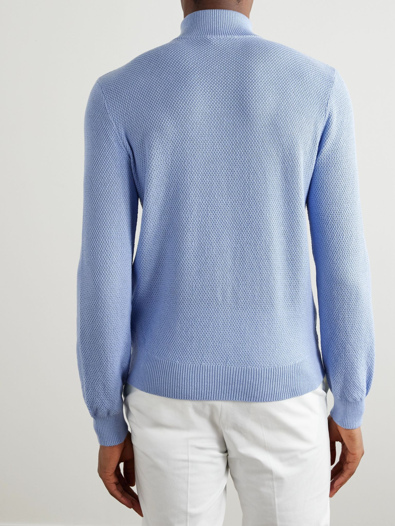 Mulberry Silk and Cotton-Blend Half-Zip Sweater Blue - 4