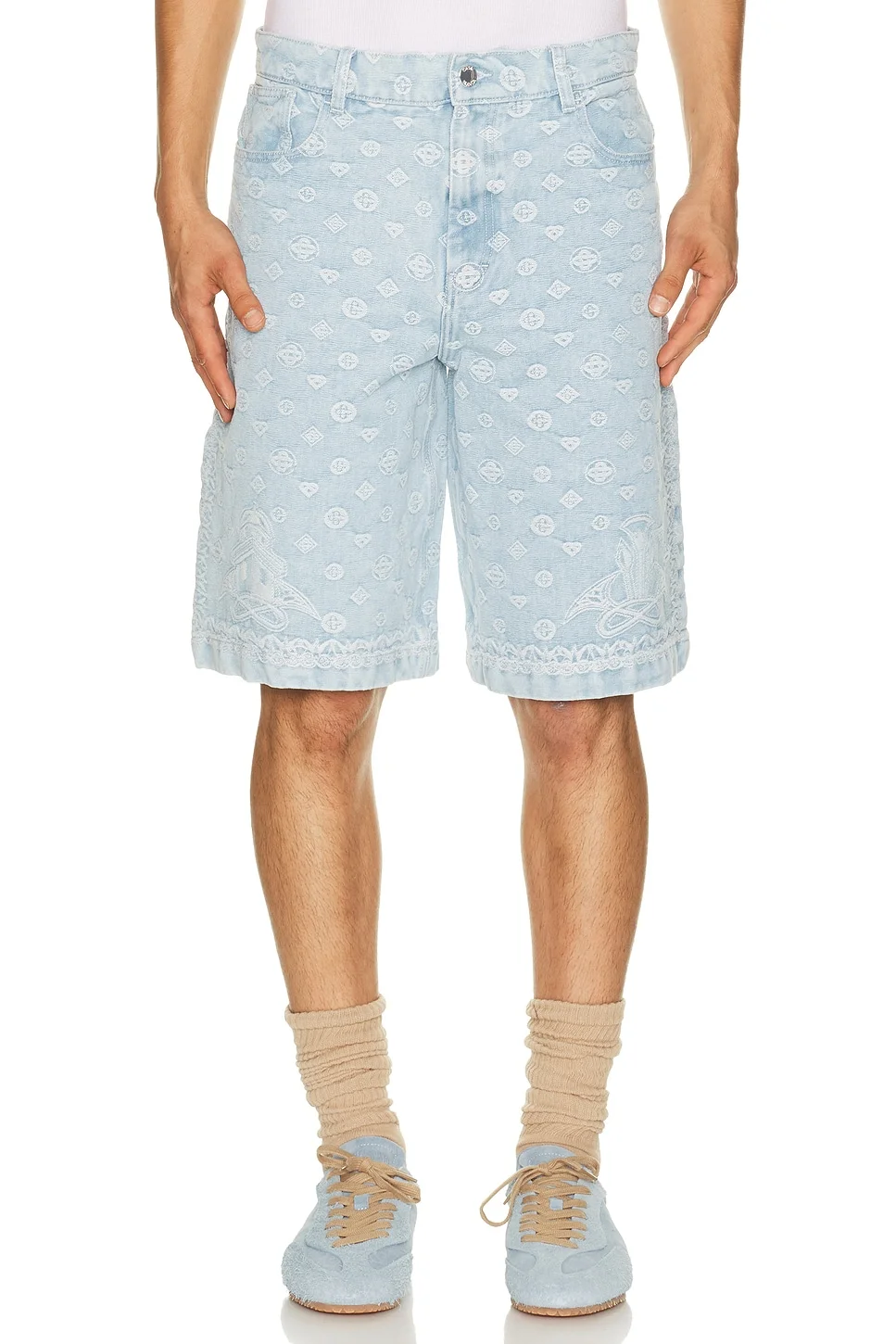 Carpet Jacquard Baggy Denim Shorts - 1