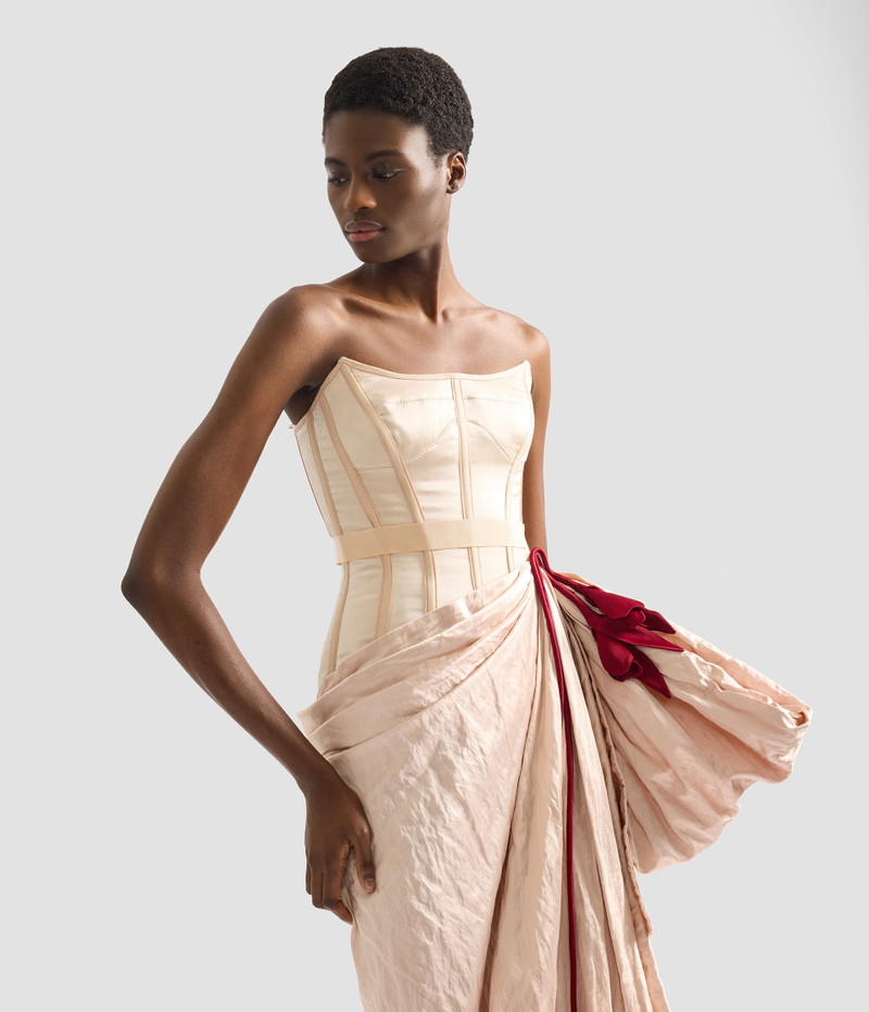 EMBROIDERED TEXTURED SATIN SLEEVELESS GOWN 6