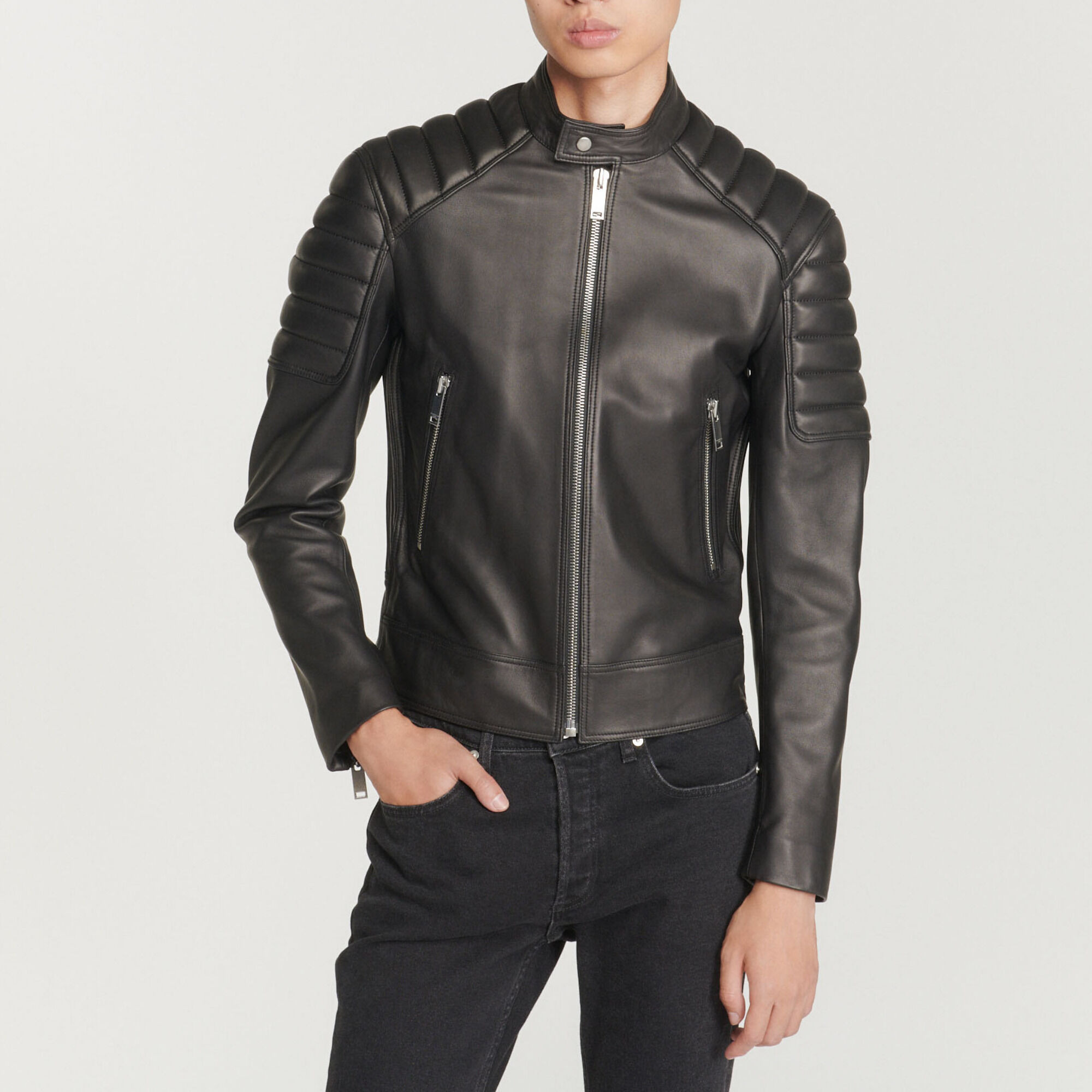 LEATHER JACKET WITH QUILTED TRIMS - 2