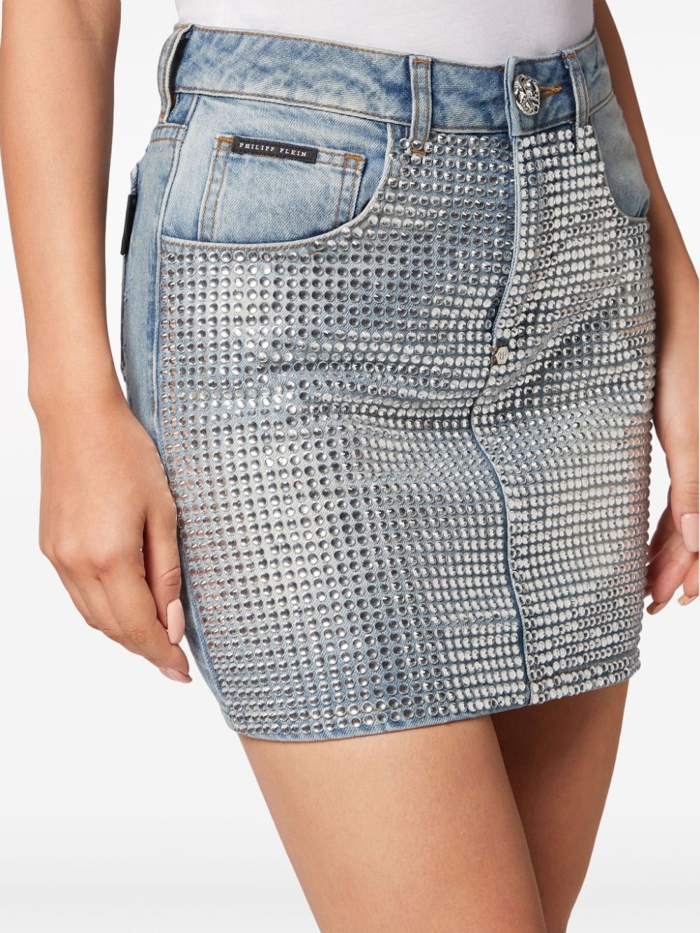 crystal-embellished denim miniskirt - 4