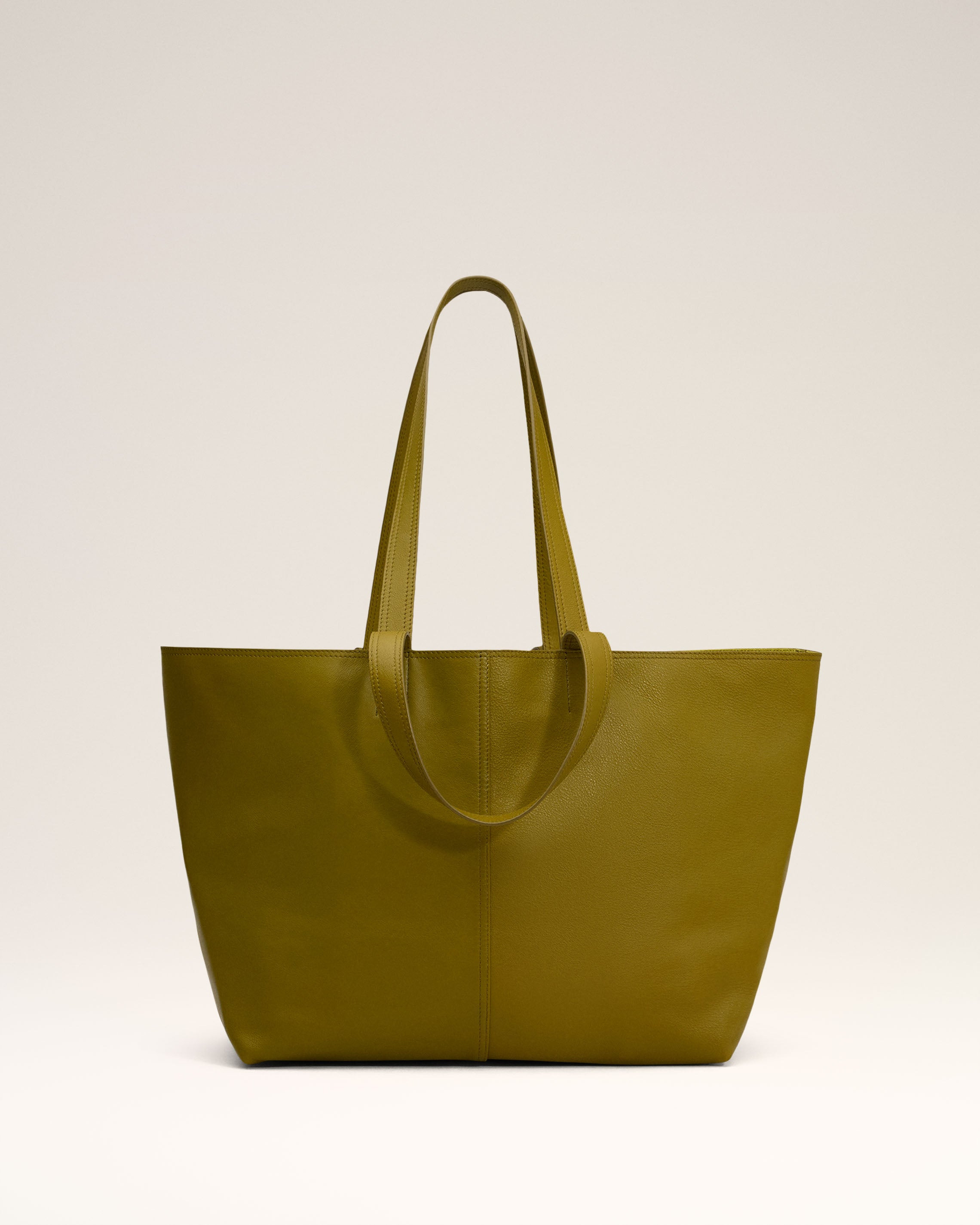 KHAKI LEATHER MIDI TOTE BAG - 4