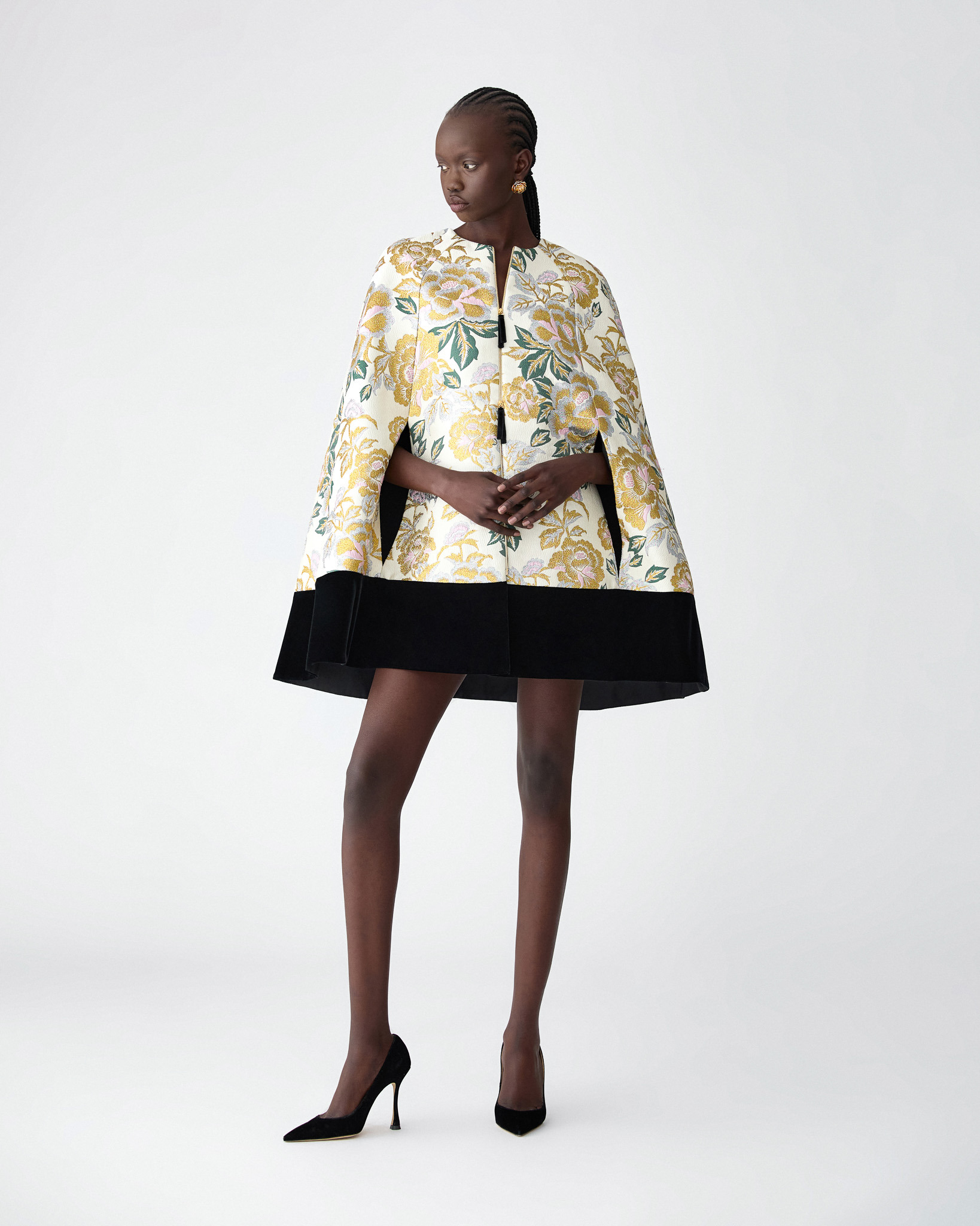 Floral Jacquard and Velvet Cape - 2