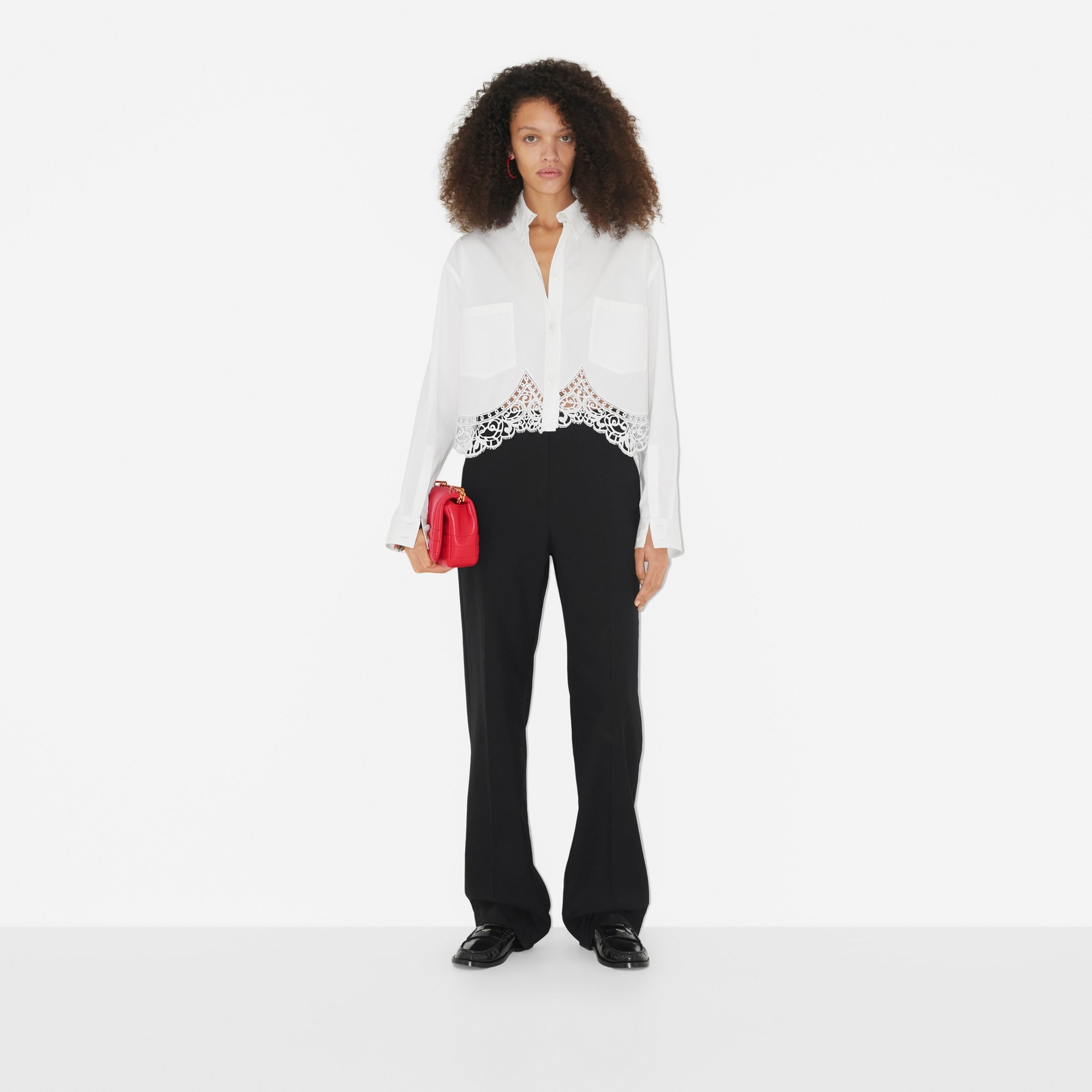Macramé Lace Hem Cotton Cropped Shirt - 2