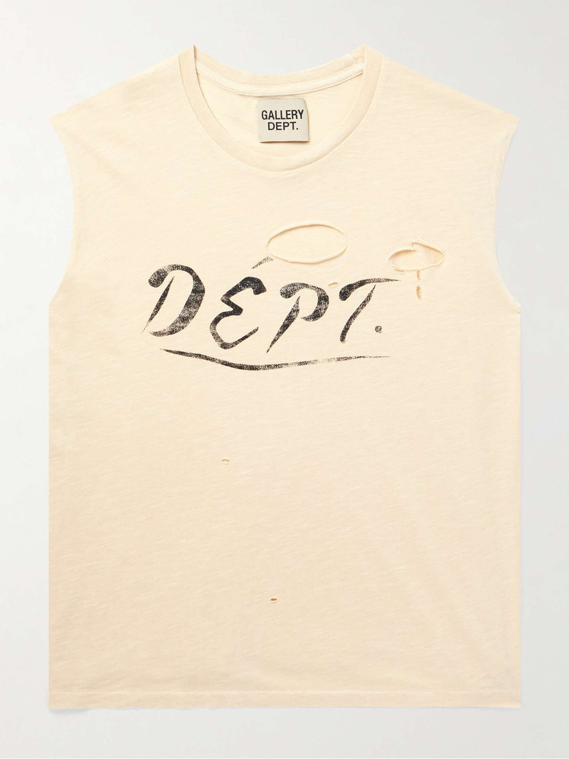 Cropped Distressed Logo-Print Cotton-Jersey Tank Top 1