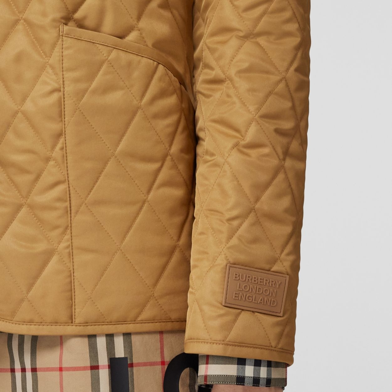 Corduroy Collar Diamond Quilted Jacket - 2