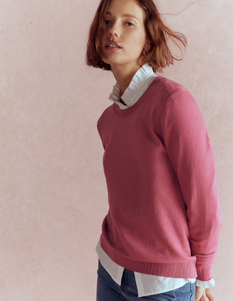 Emilia Cotton Crew Sweater-Pink Heather 8