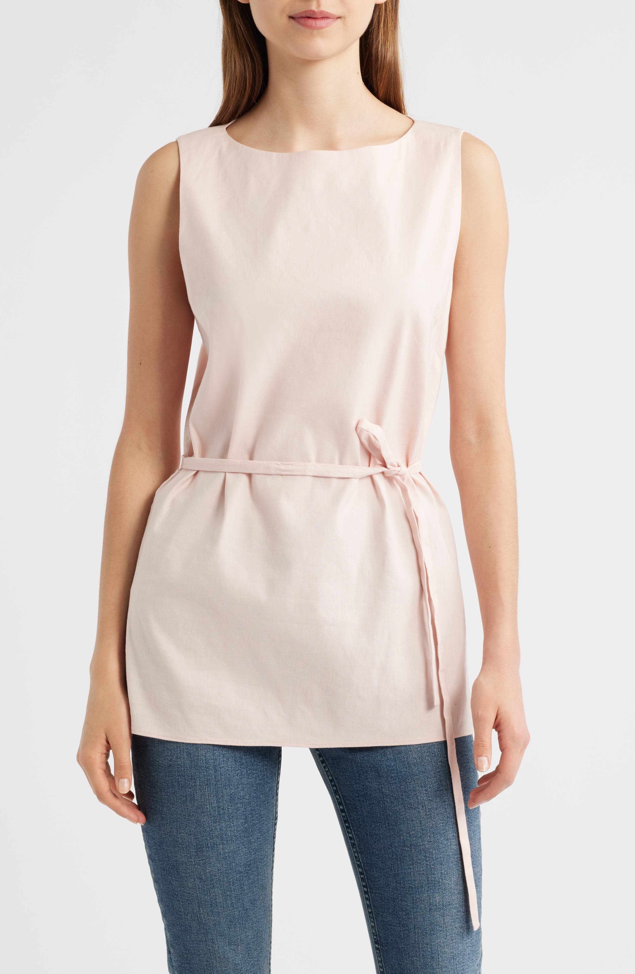 rag & bone Holland Tie Waist Linen Blend Tunic Top in Rose at Nordstrom - 1