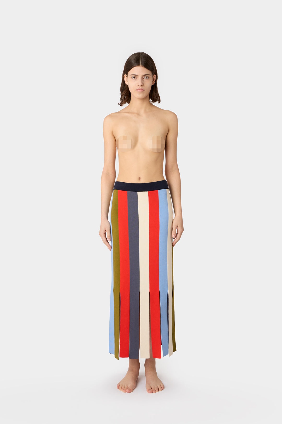 MAGLIAUNITA FRINGED LONG SKIRT / multicolor stripes - 3