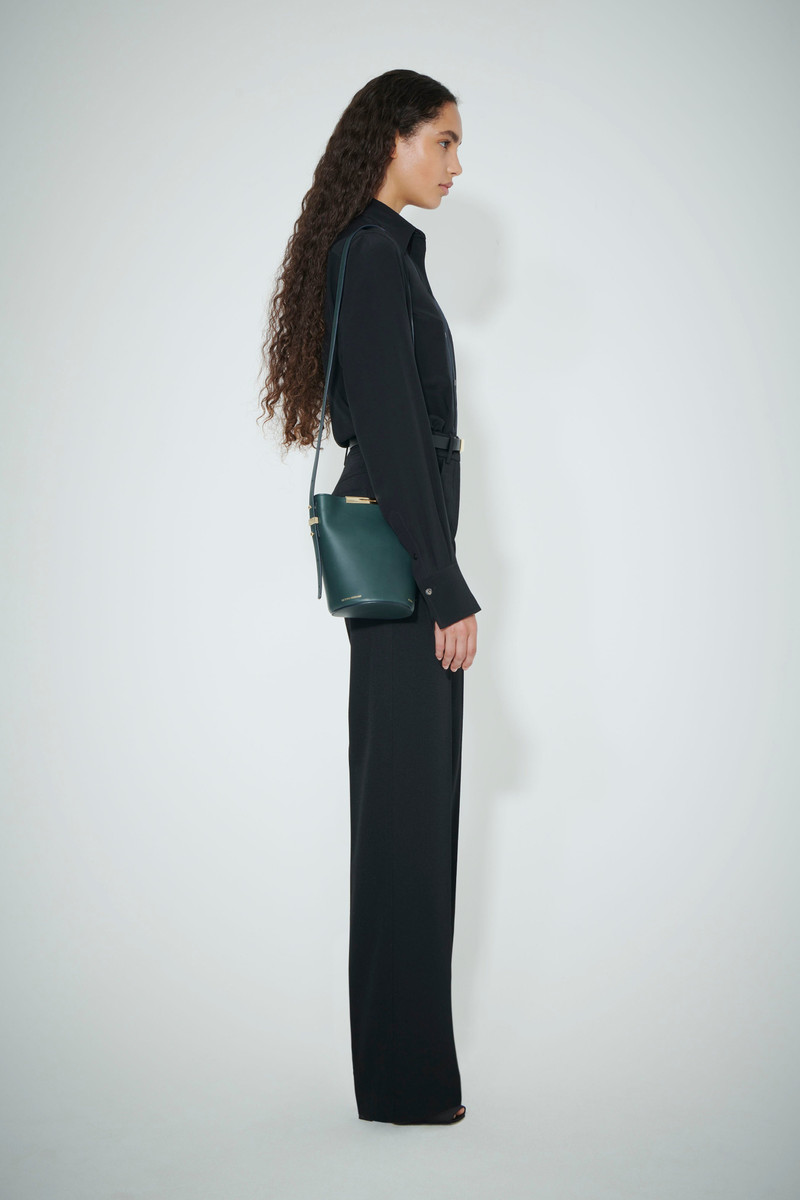 Mini Bucket Bag In Petrol Leather 7