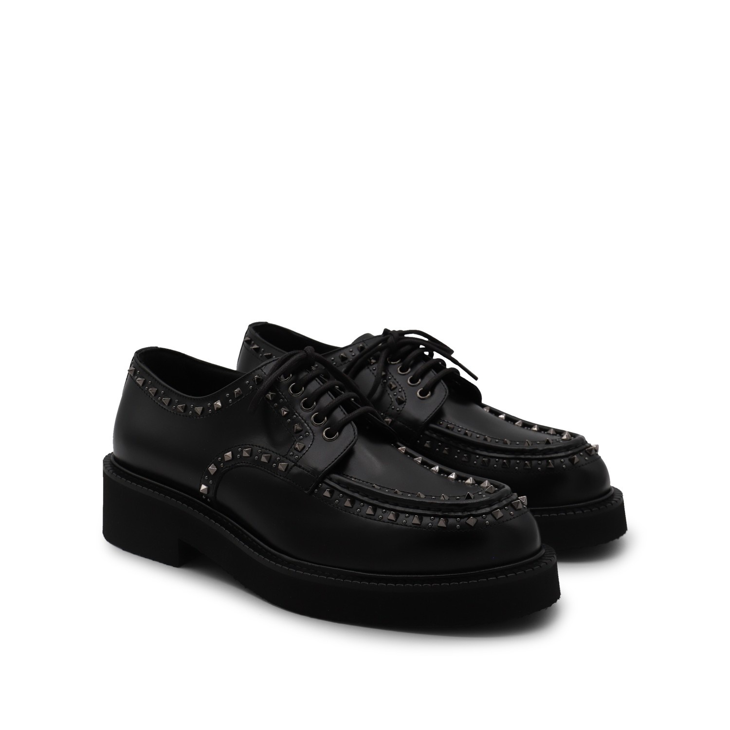 BLACK LEATHER LACE UP SHOES - 2