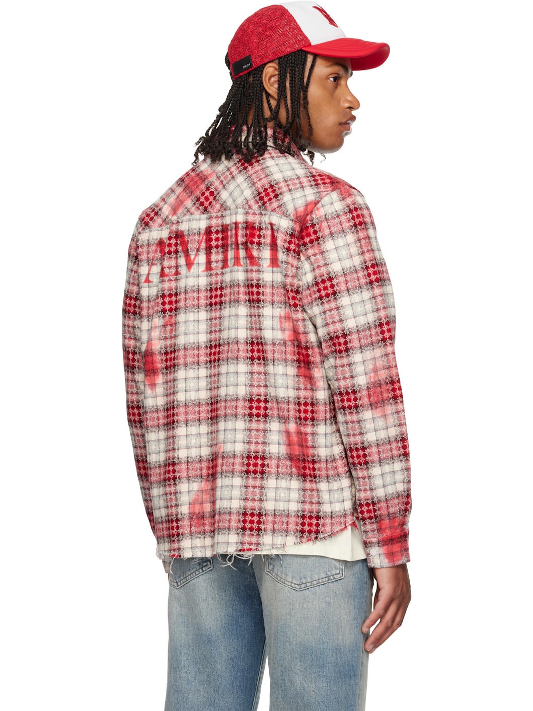 Red & White MA Quad Bleach Flannel Shirt - 3