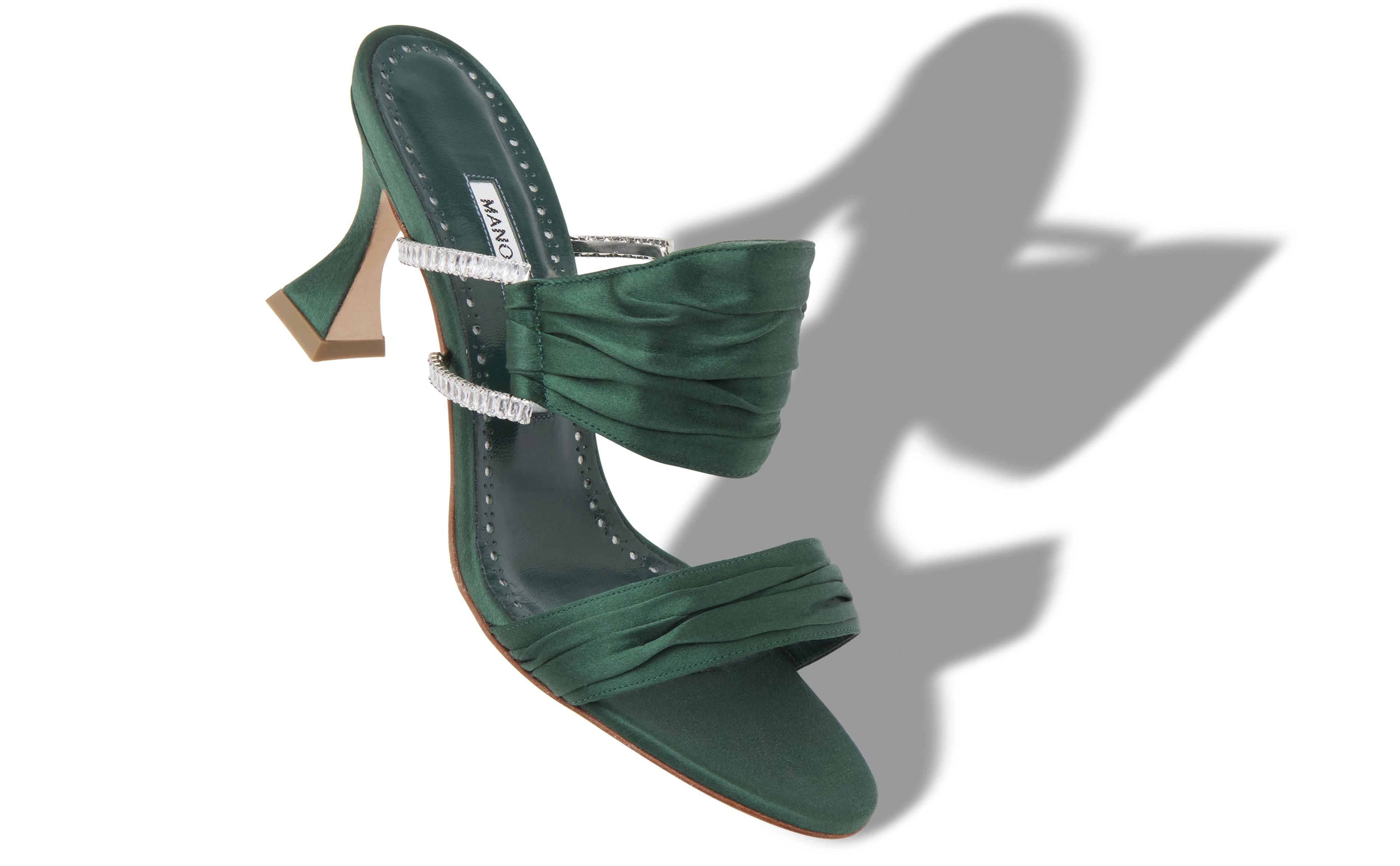 Dark Green Satin Gathered Mules - 2