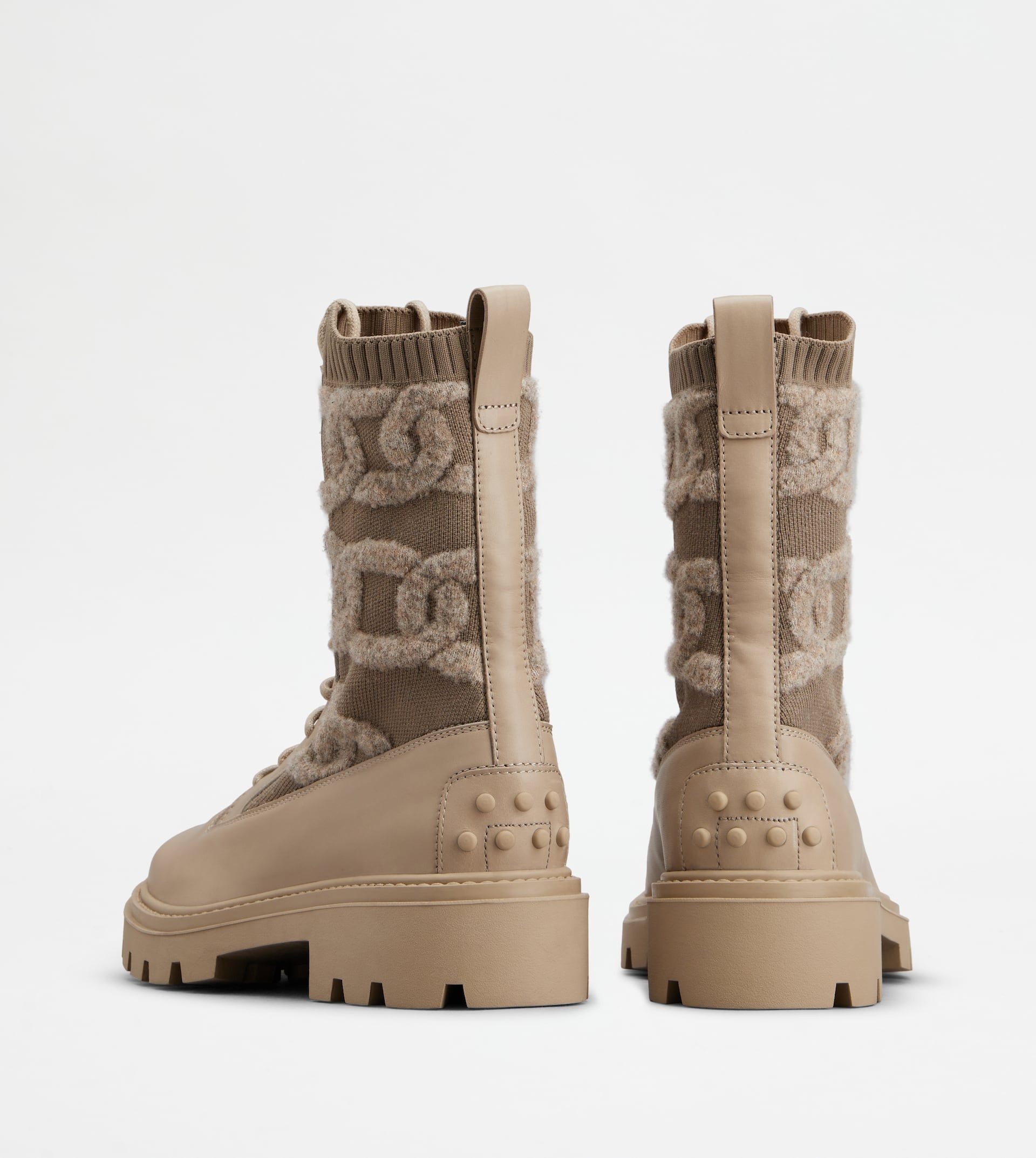 KATE COMBAT BOOTS IN FABRIC AND LEATHER - BEIGE - 2