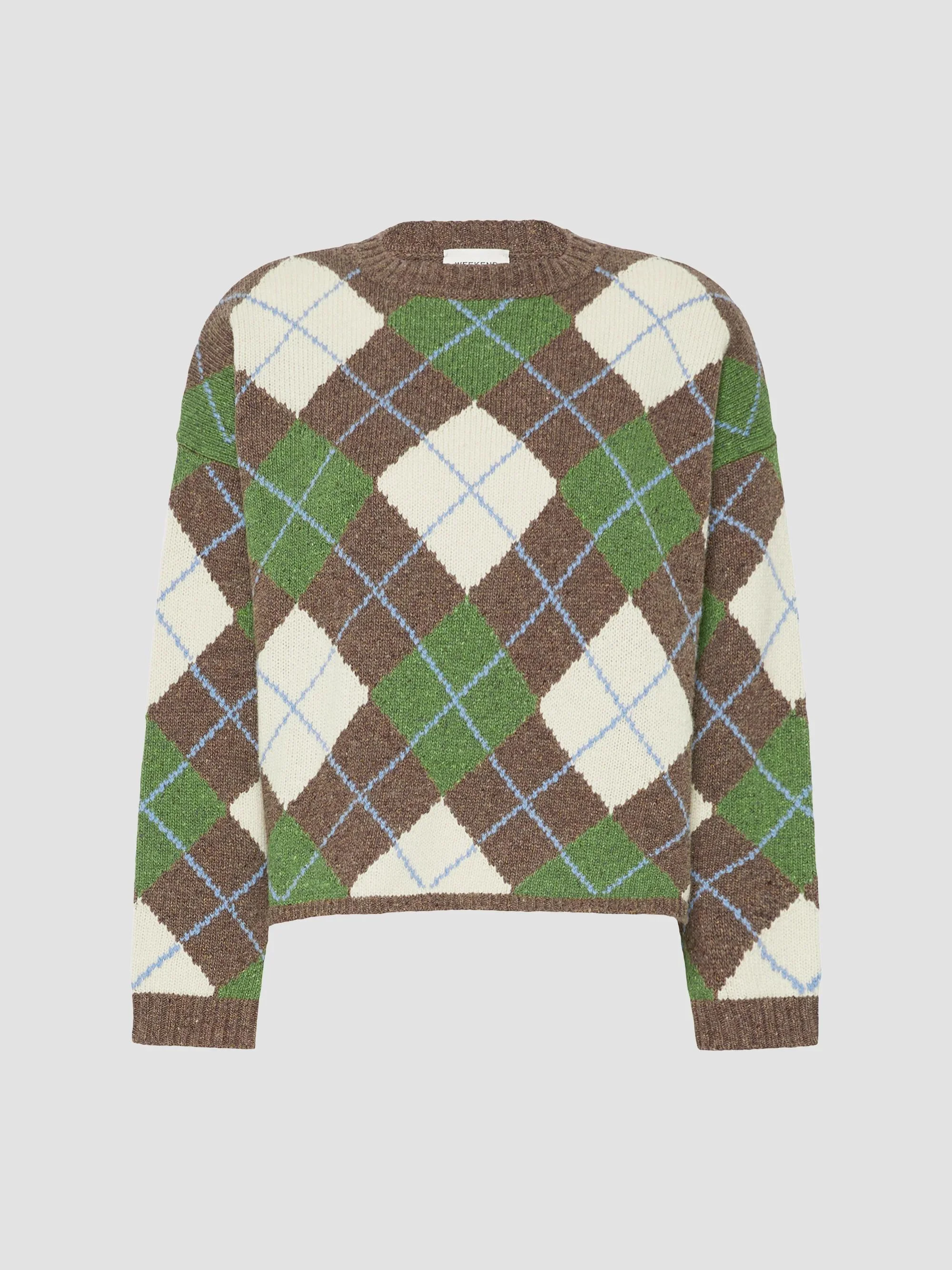 Women's Wool Yarn Argyle Jumper - Marron Glace - 1