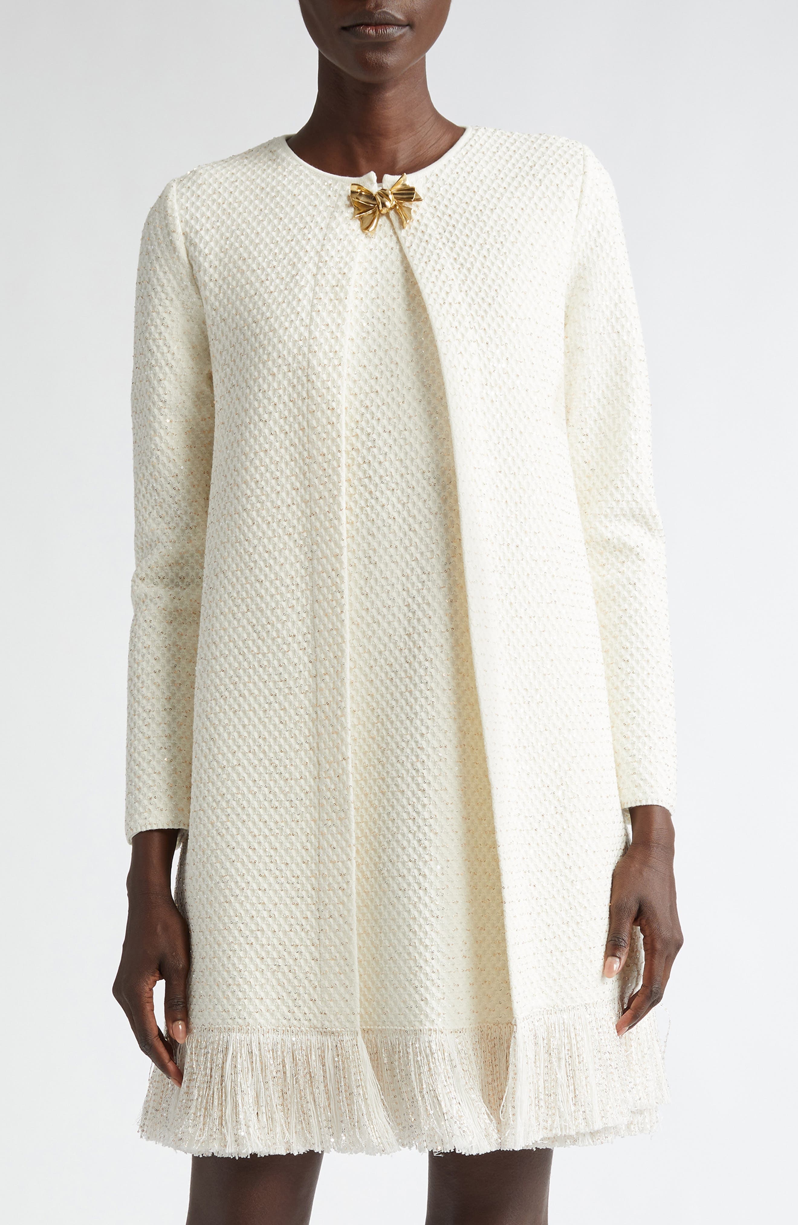 Oscar de la Renta Sequin Fringe Hem Jacket in Ivory/Gold at Nordstrom - 1