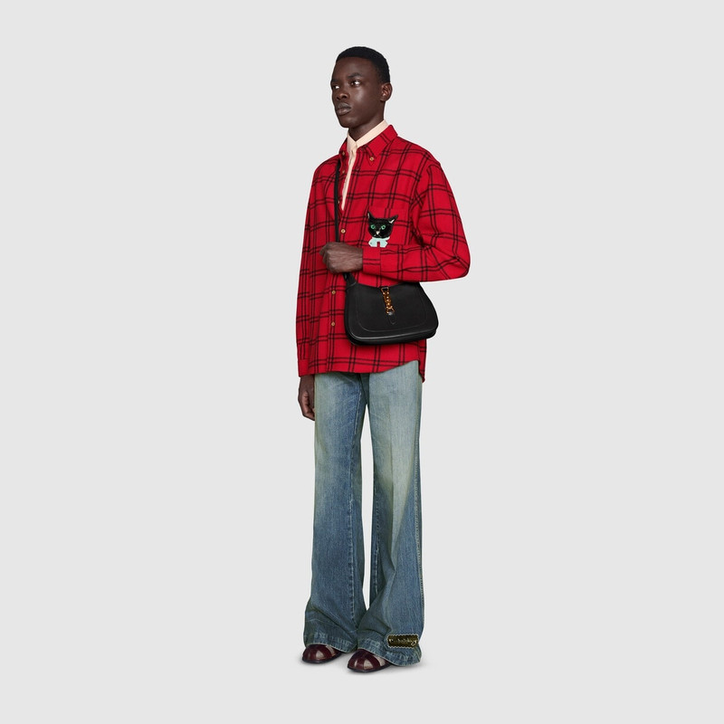 GUCCI Check wool shirt with Gucci cat patch outlook