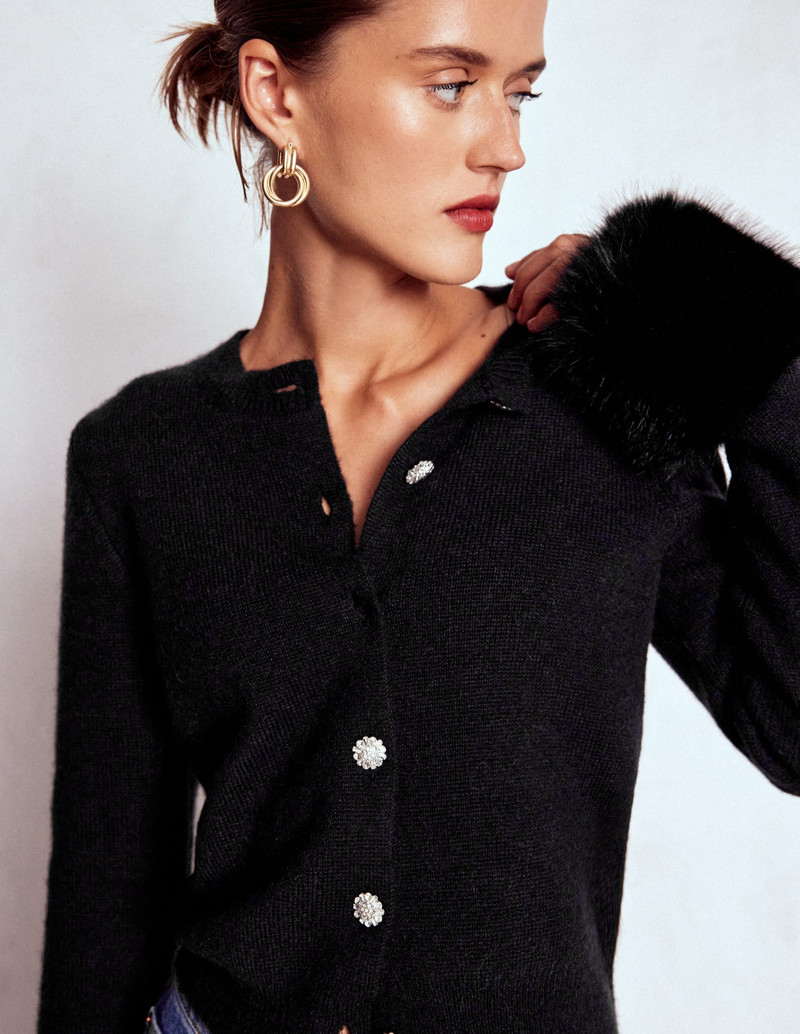 Fur Trim Cardigan-Black 6
