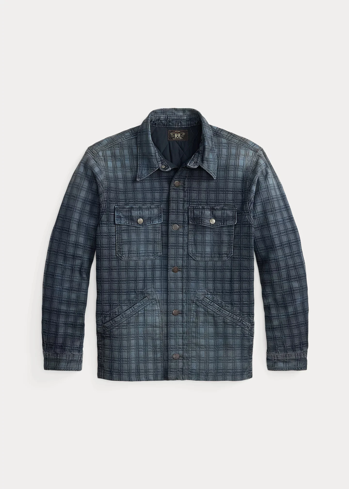 Indigo Plaid Jacquard Denim Jacket - 1
