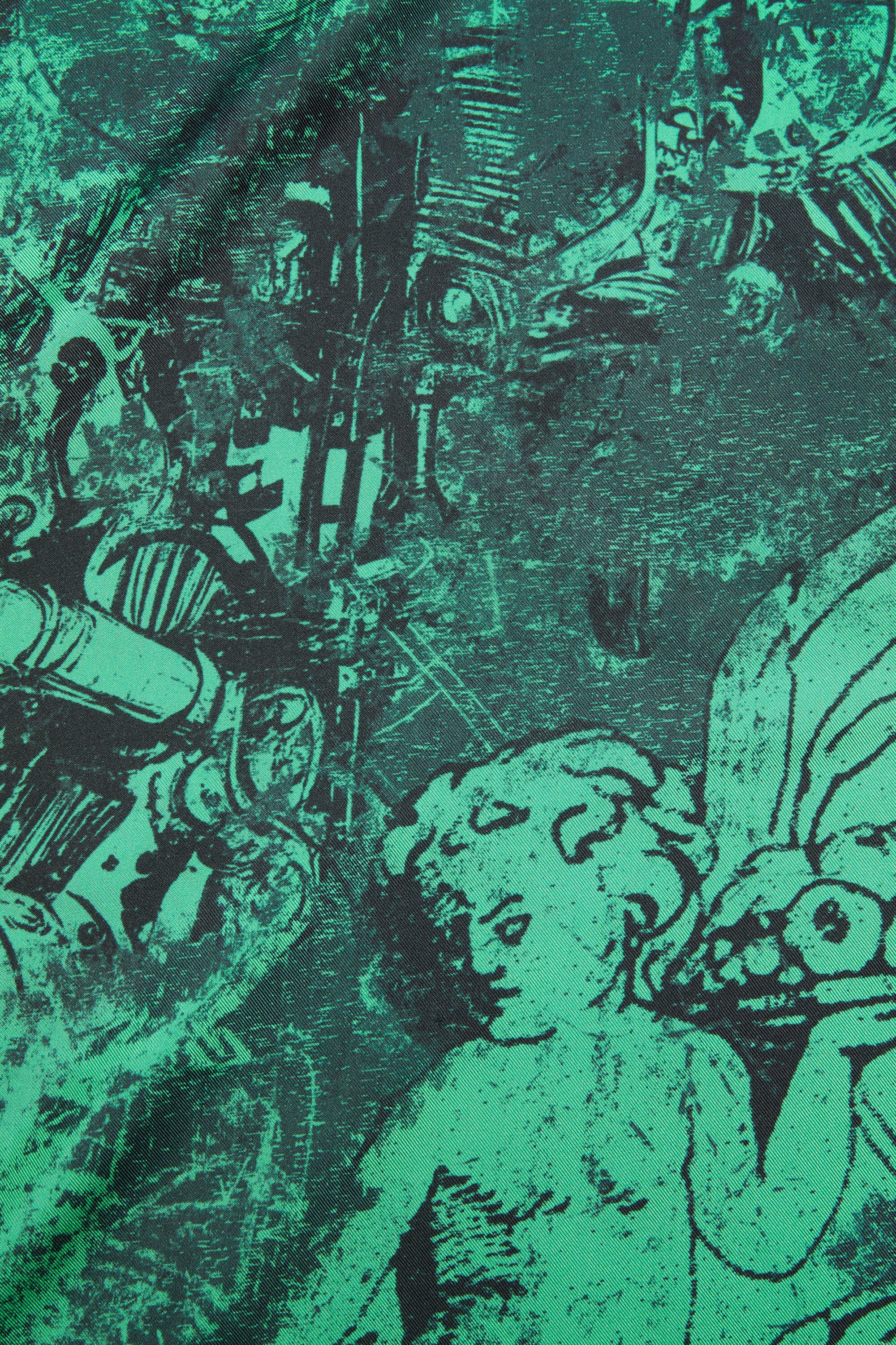 Printed silk scarf - Green/black - 4