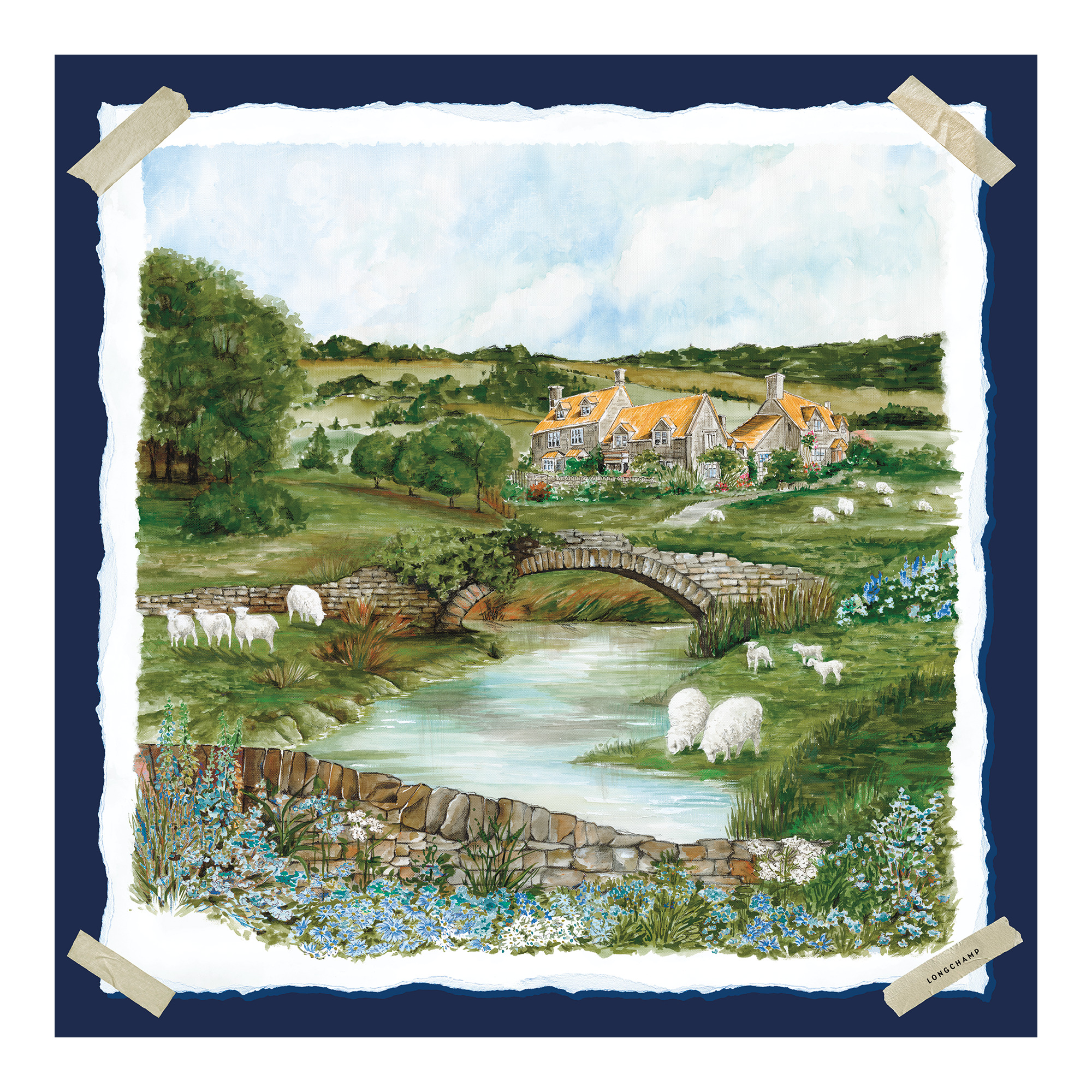 Pastoral Beauty Silk scarf 70 Navy - OTHER - 1