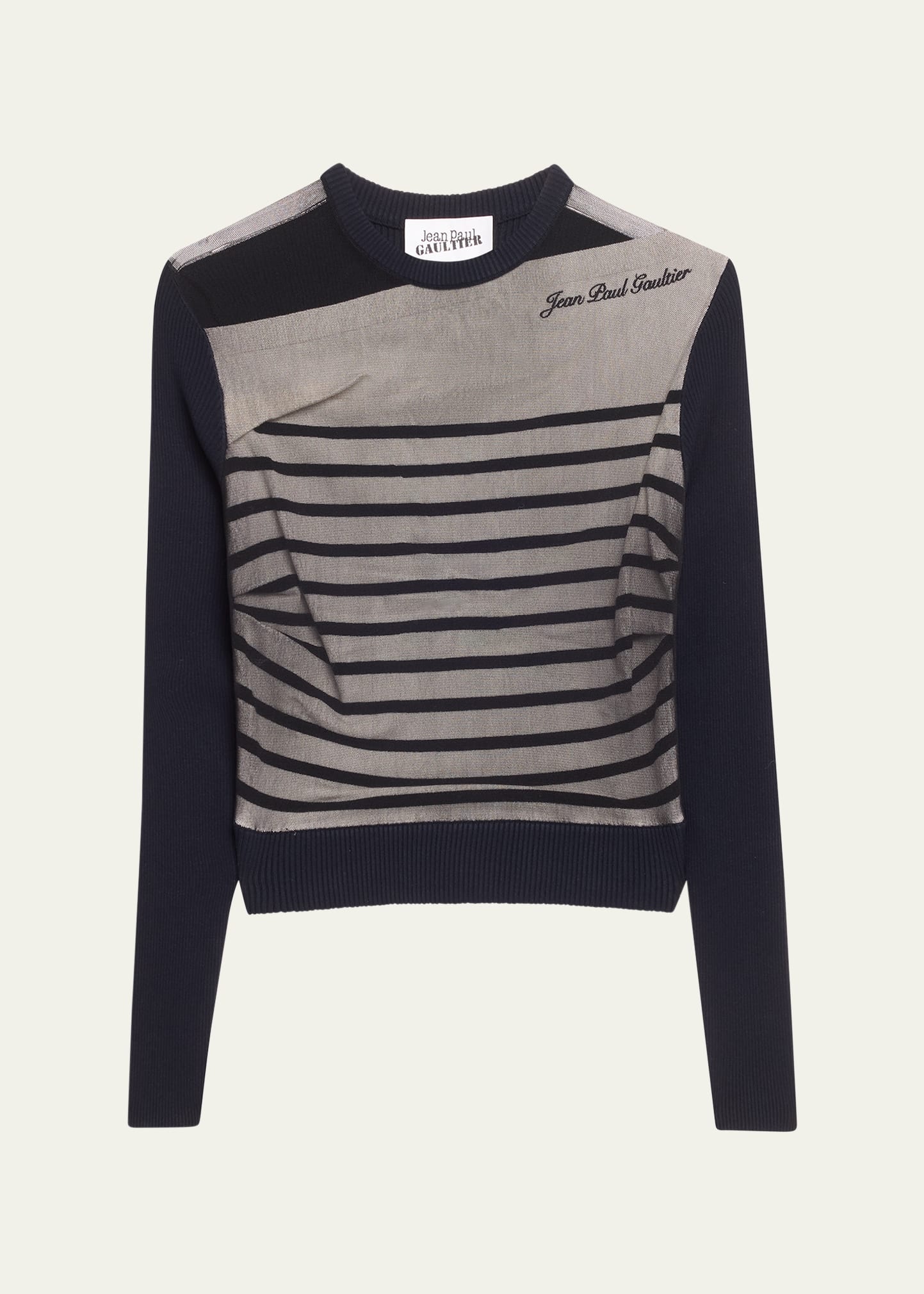 Mesh Layered Crewneck Rib Mariniere Sweater - 1