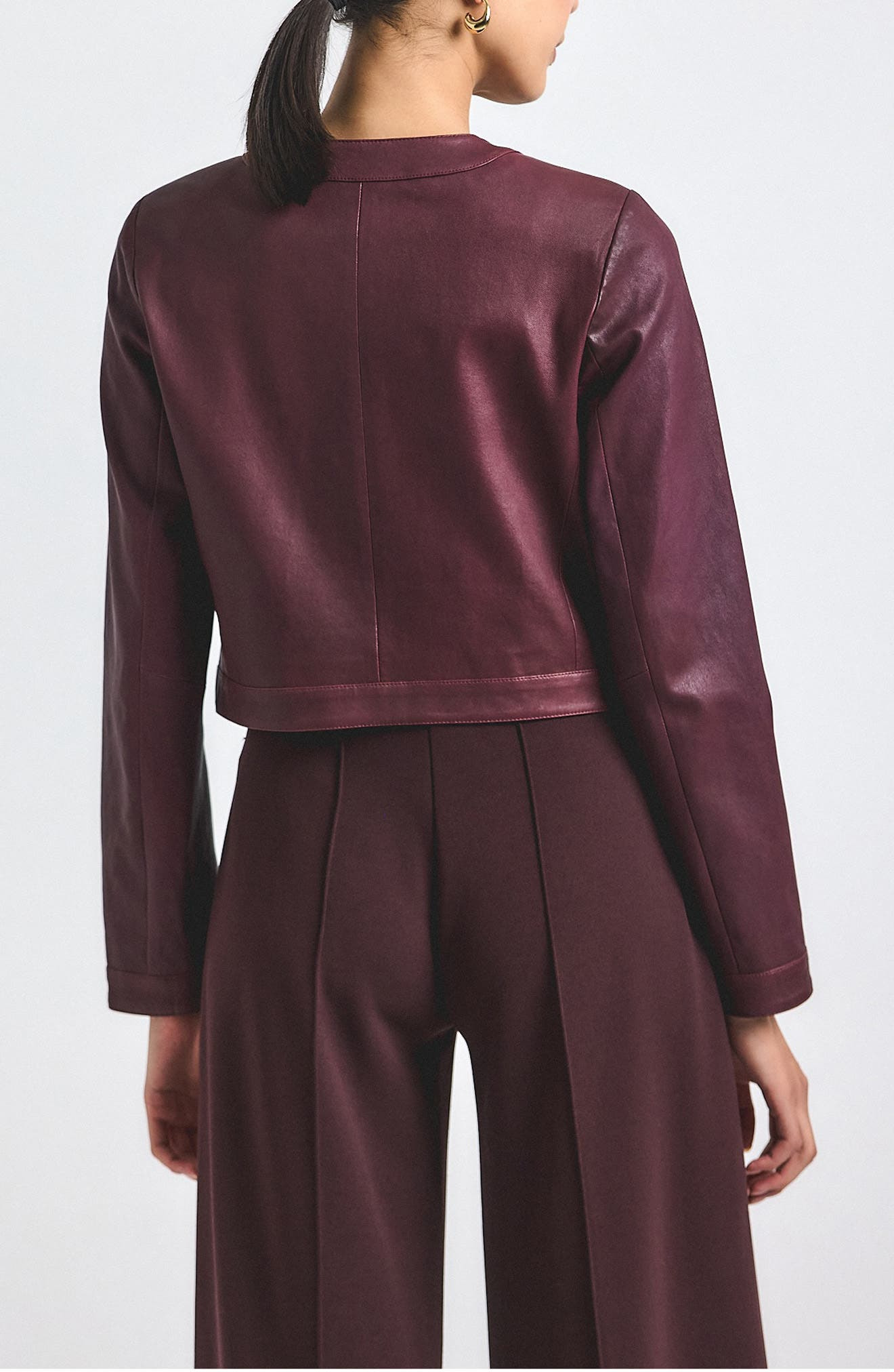 Derek Lam 10 Crosby Penny Crop Stretch Leather Jacket in Black Cherry at Nordstrom - 2