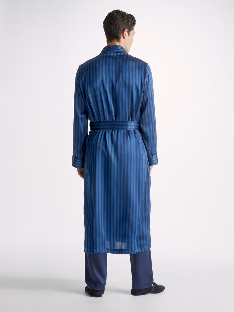 Men's Dressing Gown Brindisi 92 Silk Satin Navy - 4