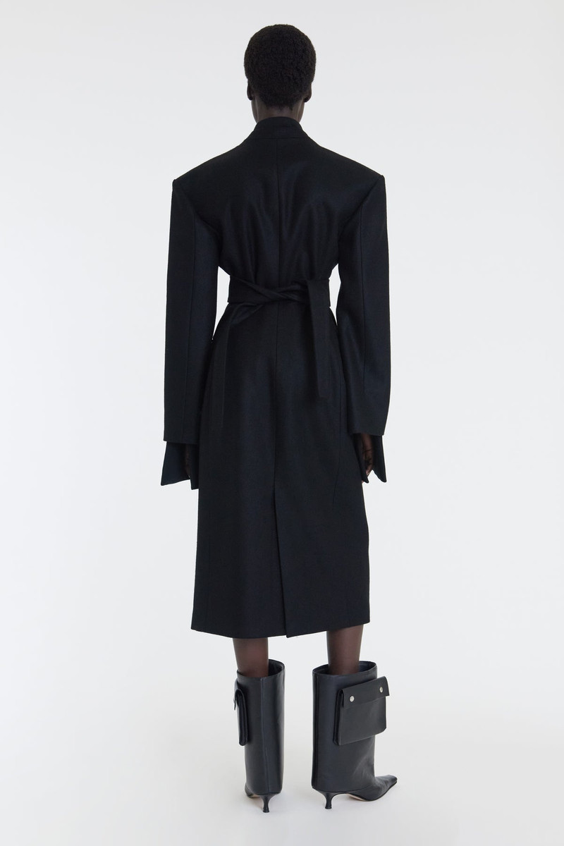 OPEN SLEEVE BELTED WRAP AROUND FITTED COAT BLACK 2