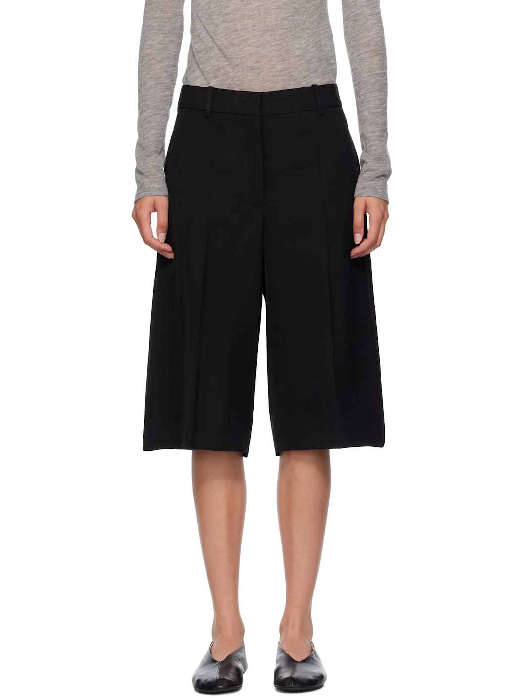 Black Viscose Silk Blend Straight Shorts - 1