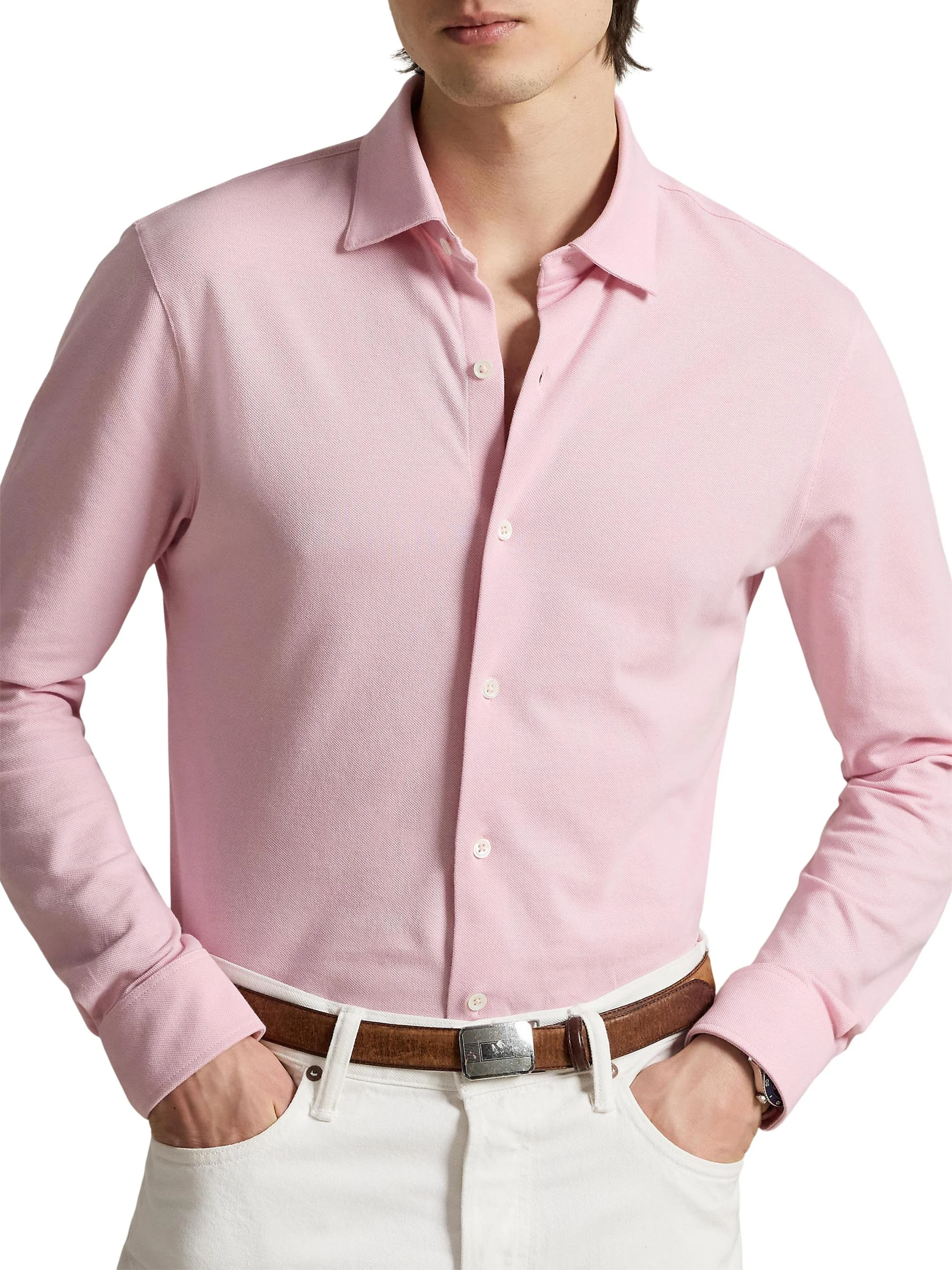 Men's Lux Micro Piqué-Knit Cotton Shirt - Garden Pink - 1