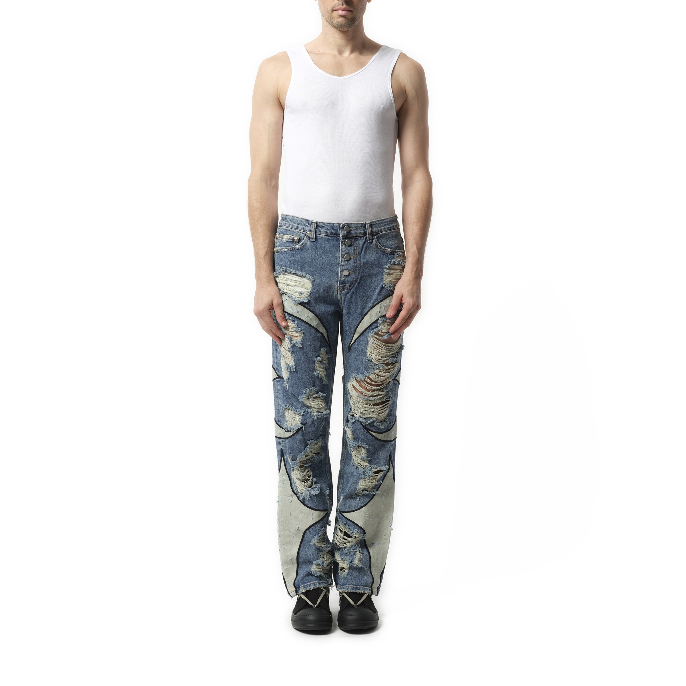 TC Leather Washing Denim Pants War Ver in Blue - 4