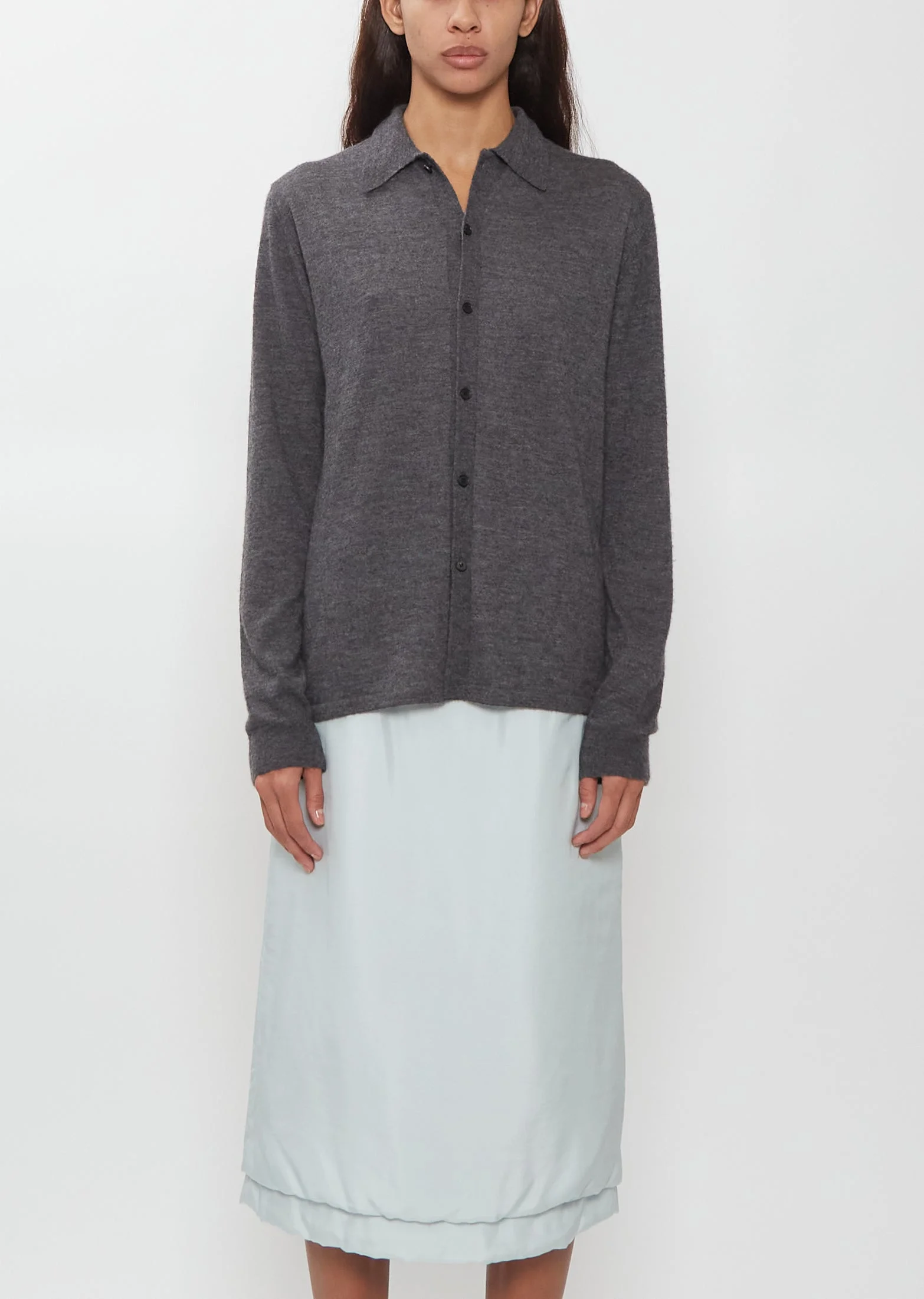 High Gauge Cashmere Shirt Cardigan — Charcoal - 1