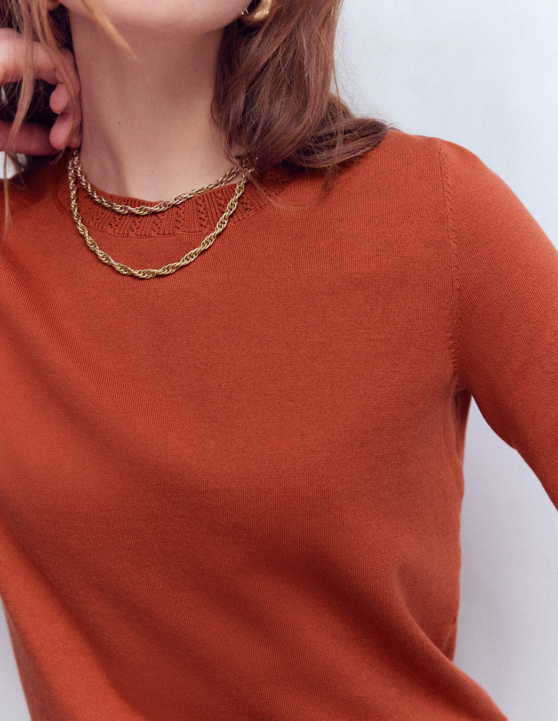 Emilia Cotton Crew Sweater-Roasted Chestnut Brown 3