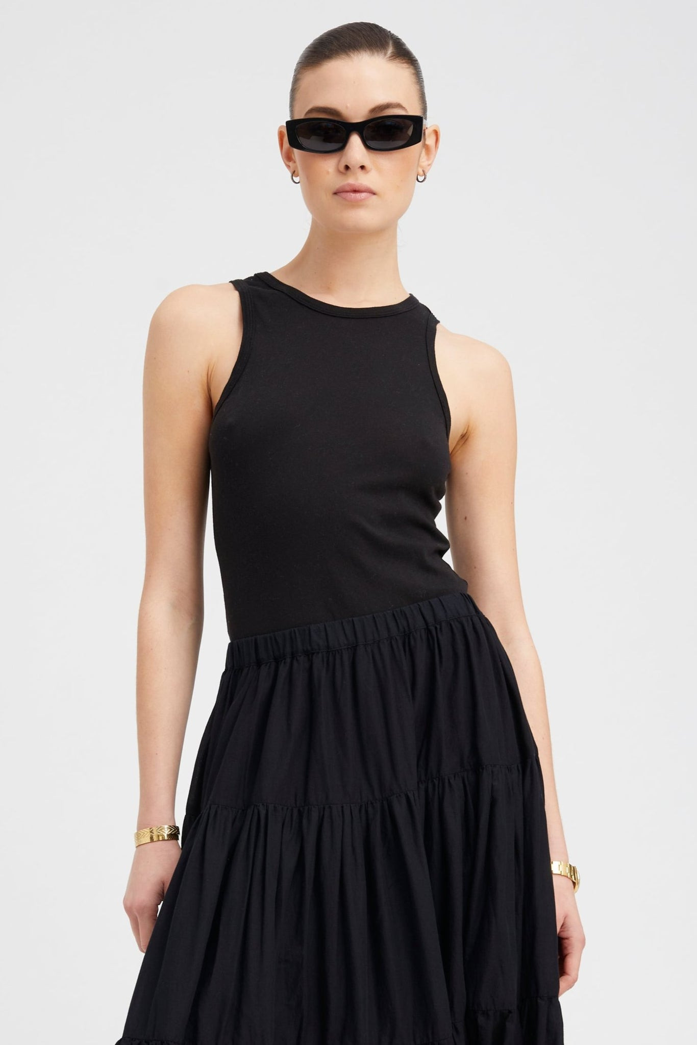 BLACK COTTON RACER TANK - 6