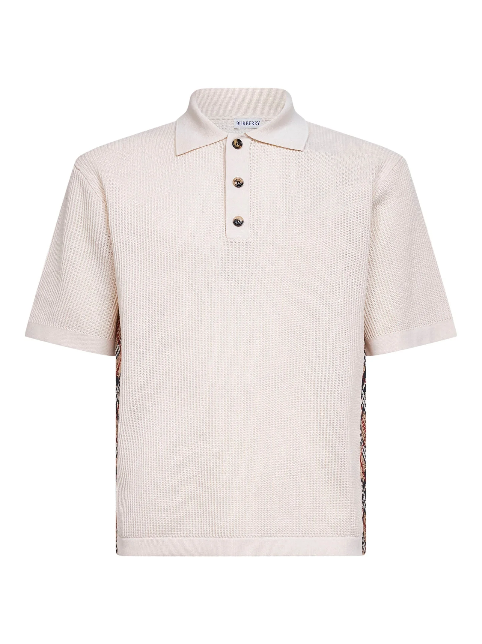 Burberry Men Beige Cotton Mesh Polo Shirt With Check Trims - 1