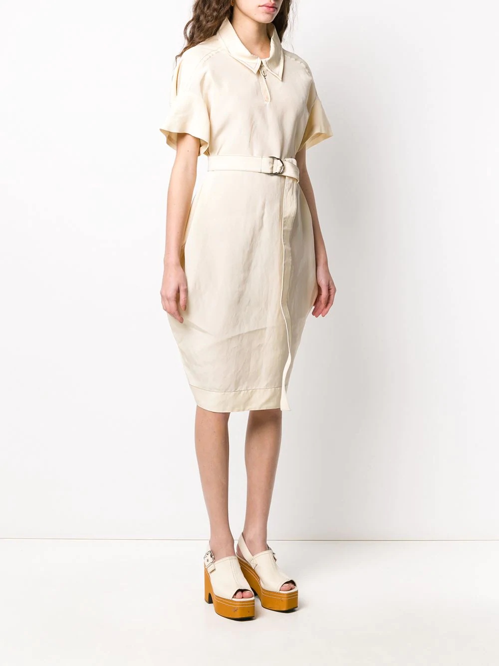 crinkled effect belted shirt dress - 3