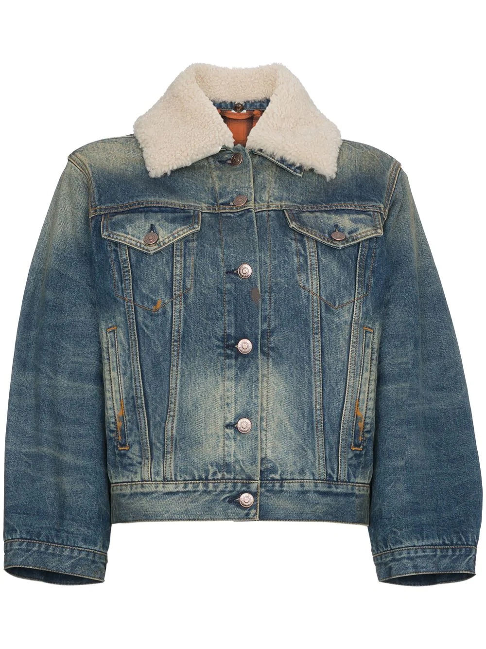 Guccification print cropped denim jacket - 1