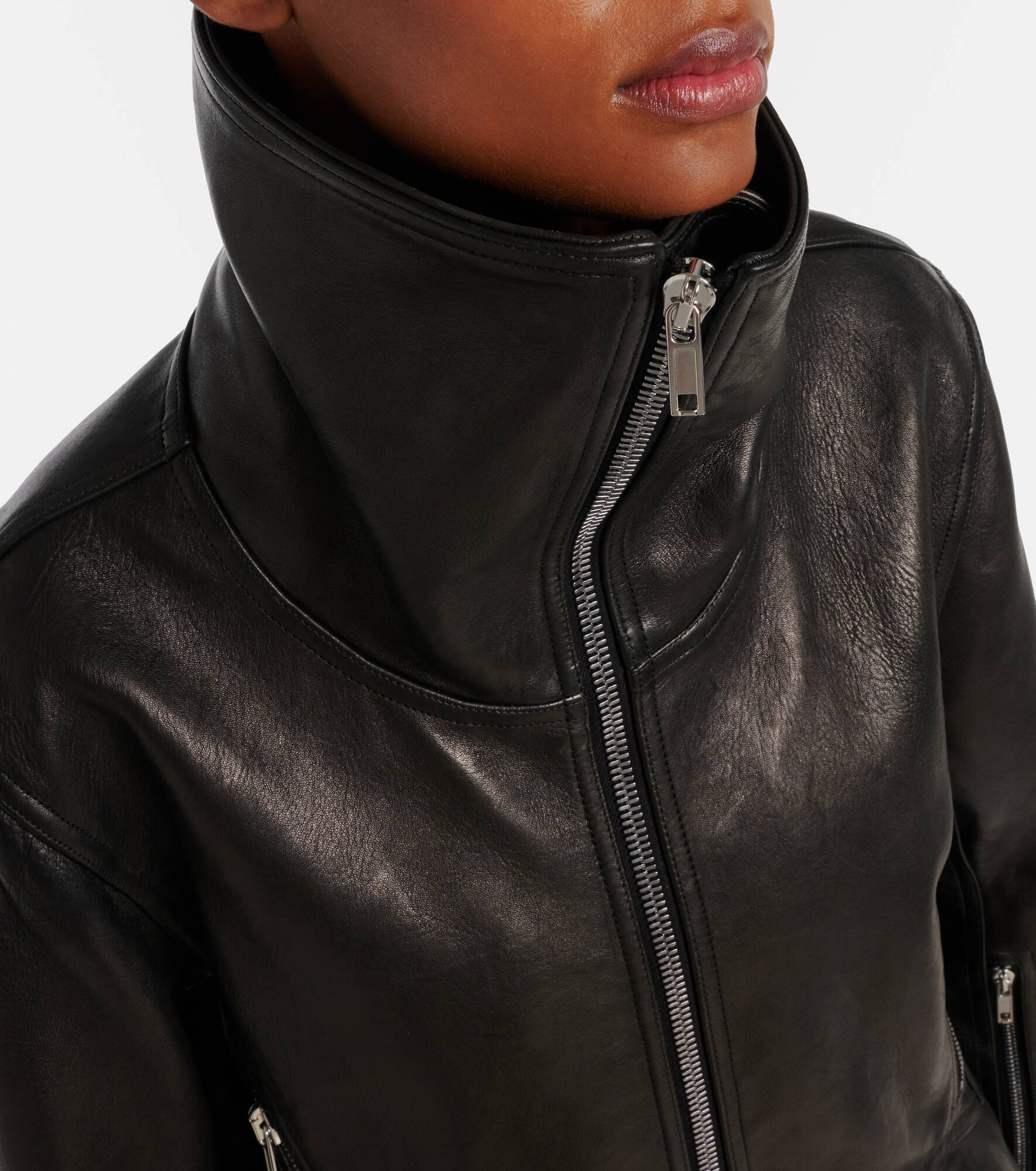 Asymmetric leather jacket - 4
