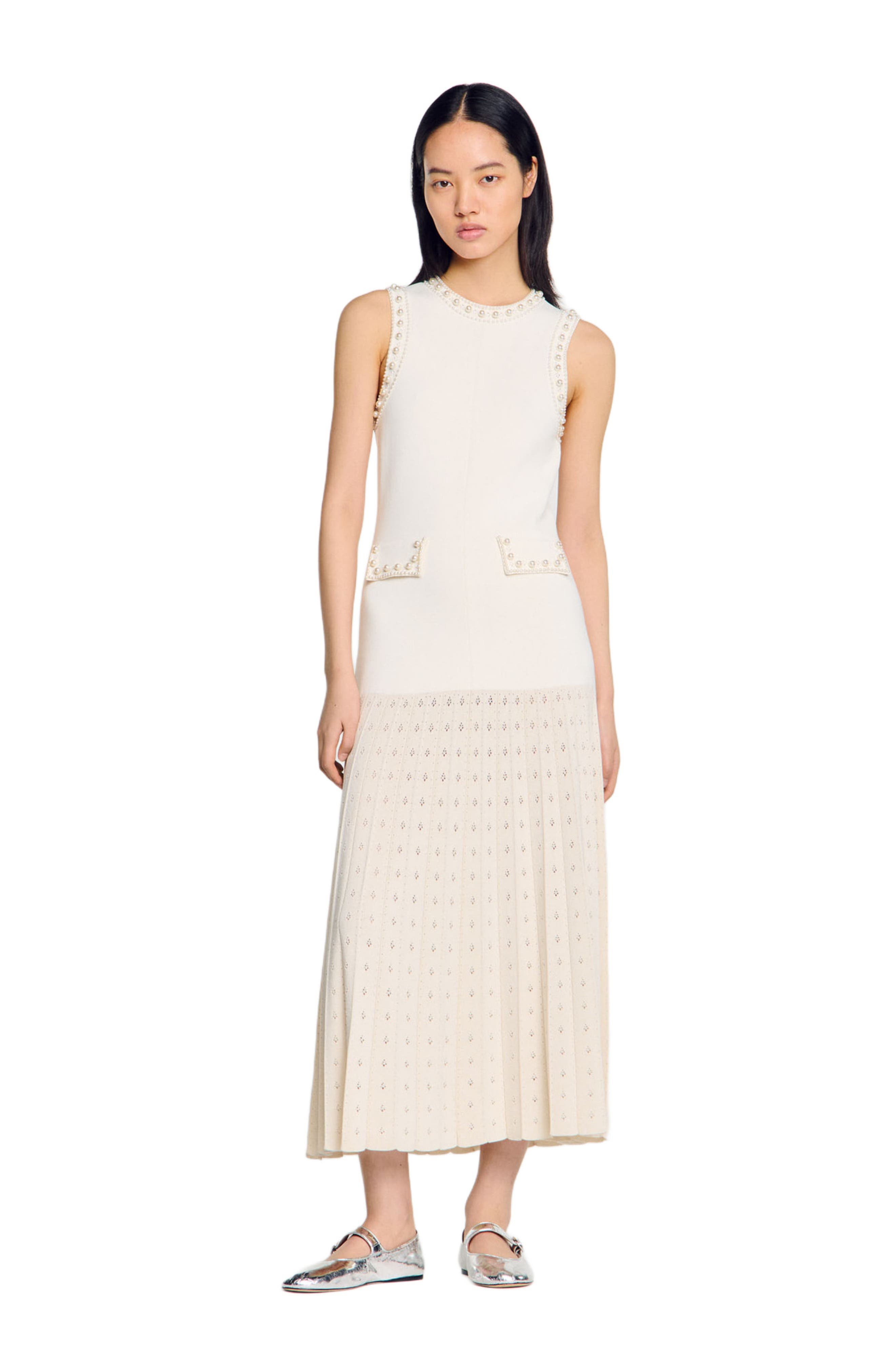 SANDRO Pearl bead knit maxi dress in Ecru at Nordstrom - 6