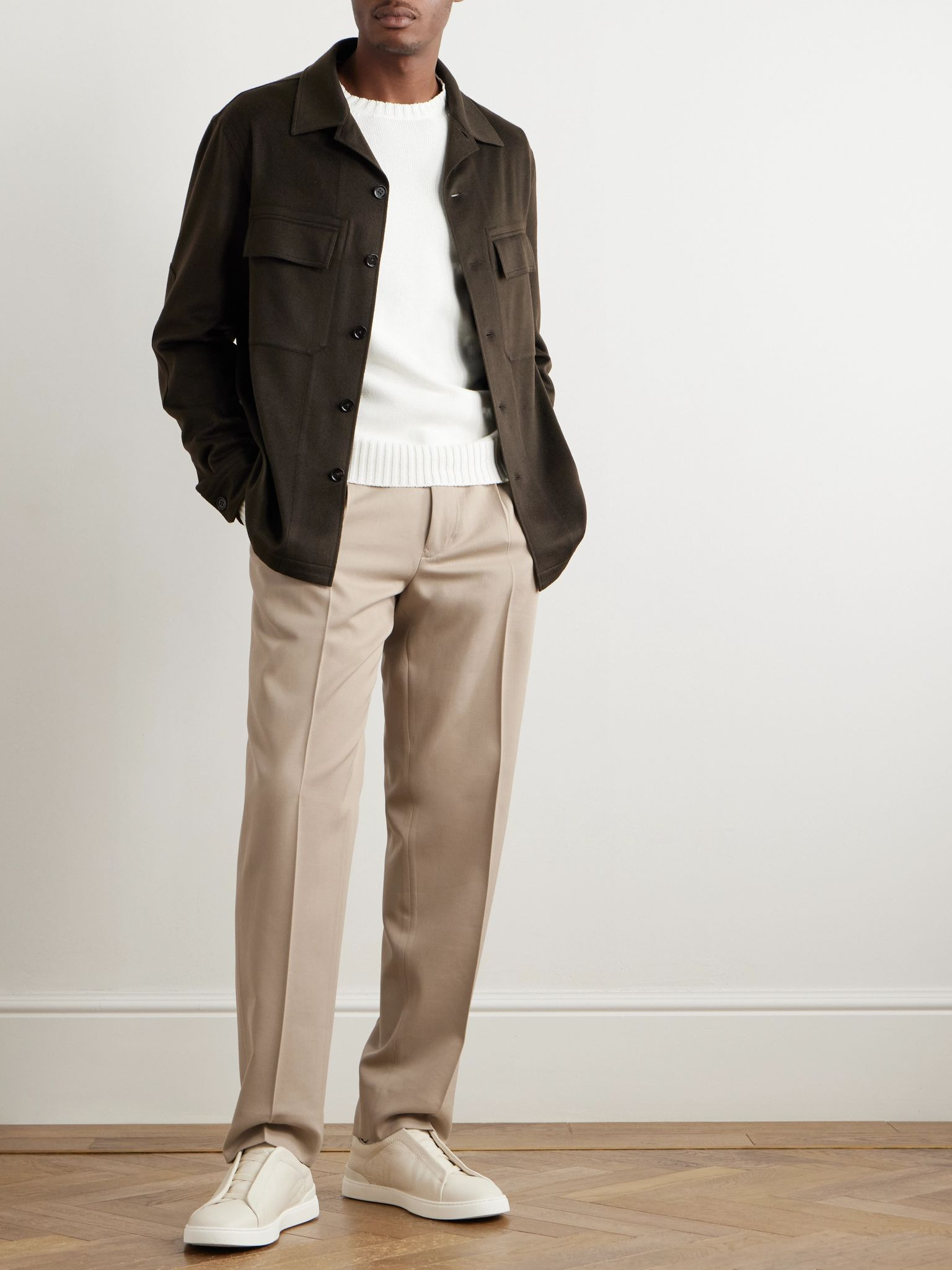 Straight-Leg Pleated Cotton and Wool-Blend Twill Trousers Beige - 2