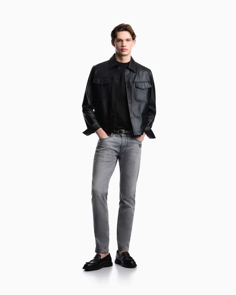 J06 SLIM-FIT WASHED DENIM JEANS WITH EAGLE EMBROIDERY 2