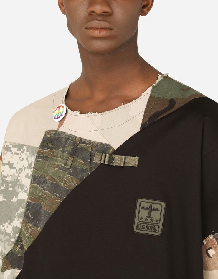 Cotton T-shirt with camouflage patchwork - 4