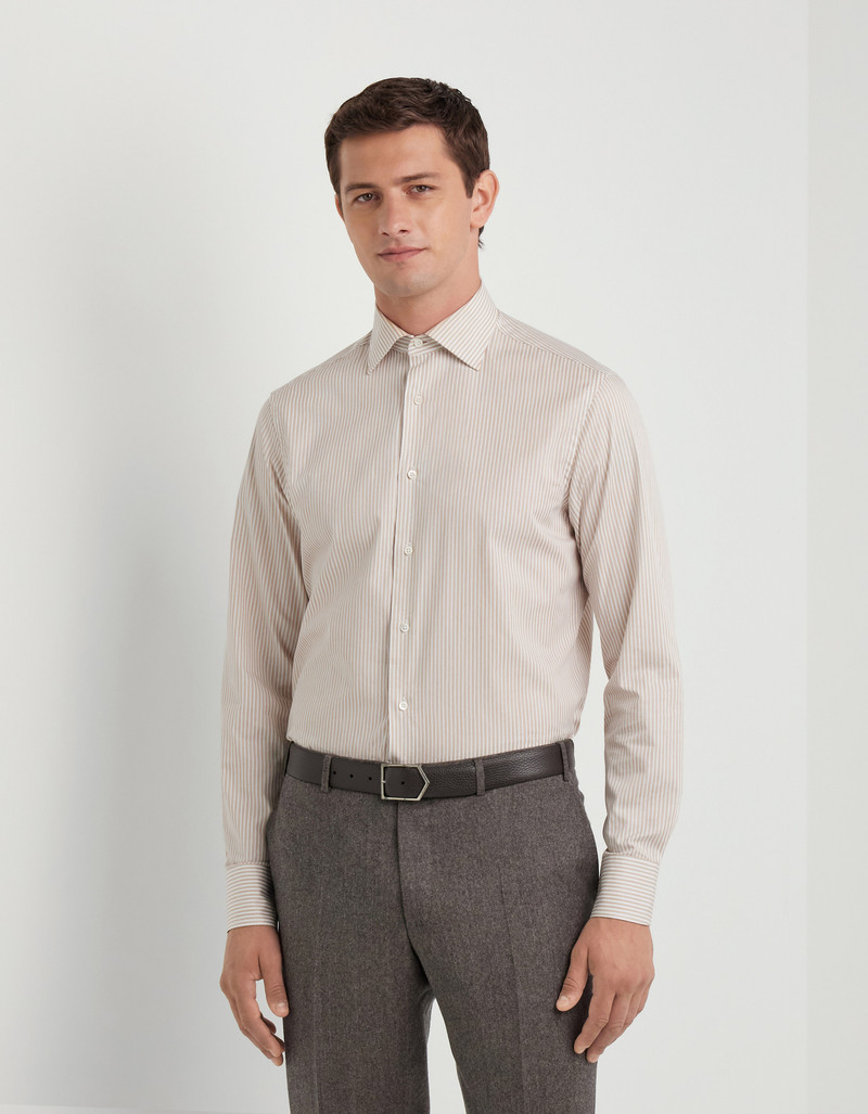 Canali REGULAR FIT SHIRT IN WHITE AND BEIGE COTTON outlook