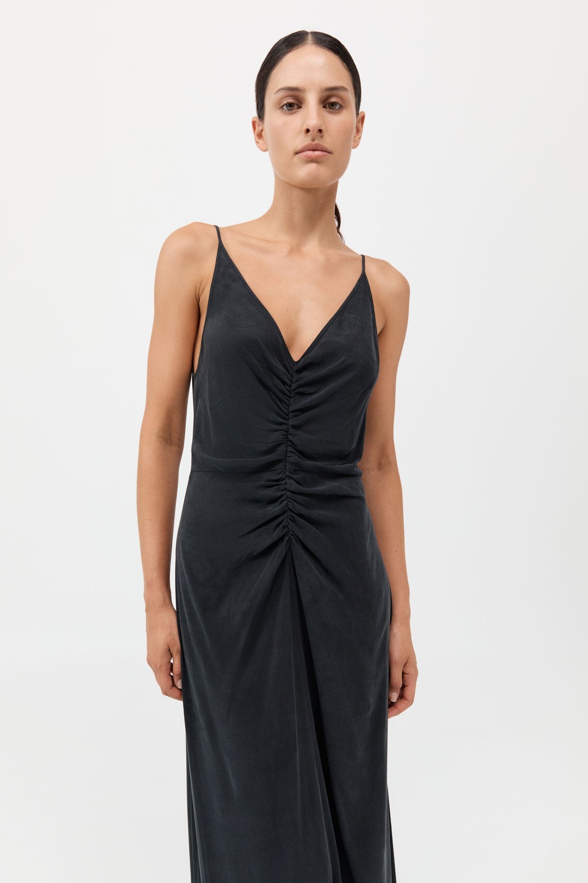 Gathered Tie Dress - Black - 3