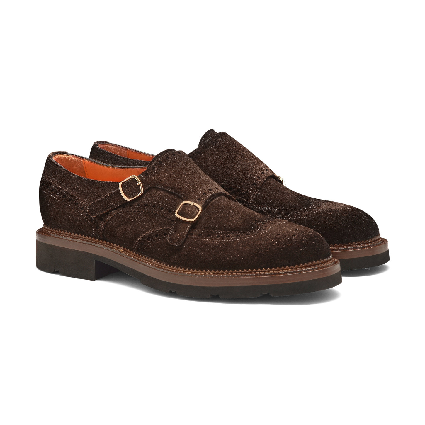 Men's dark brown suede double-buckle brogue shoe - 2