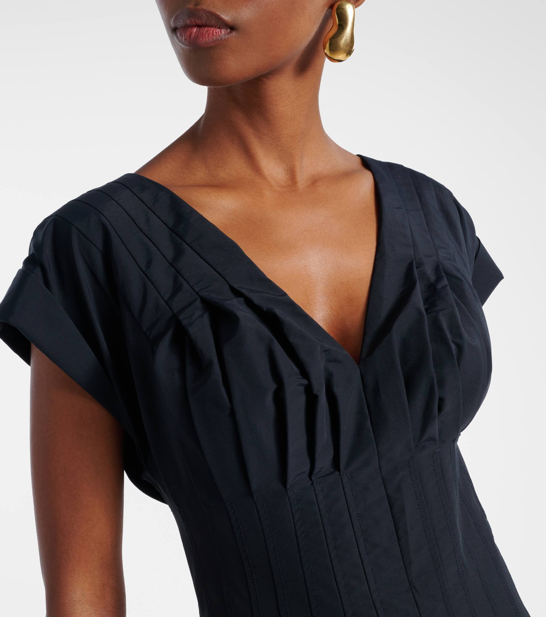 Nina pleated cotton-blend midi dress - 4