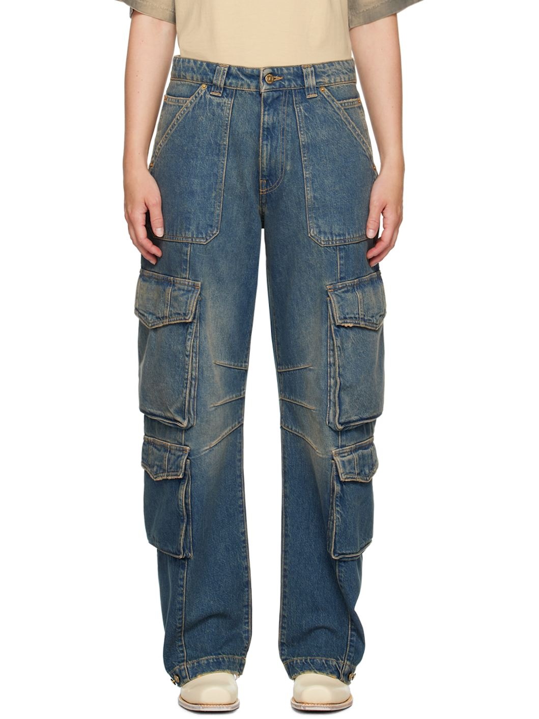 Blue Distressed Finish Jeans - 1