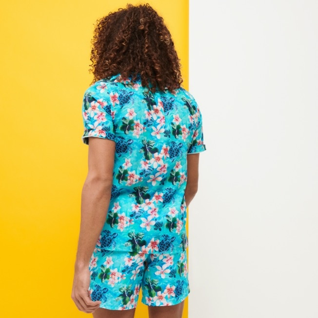 Men Bowling Shirt Linen and Cotton Turtles Jungle - 4