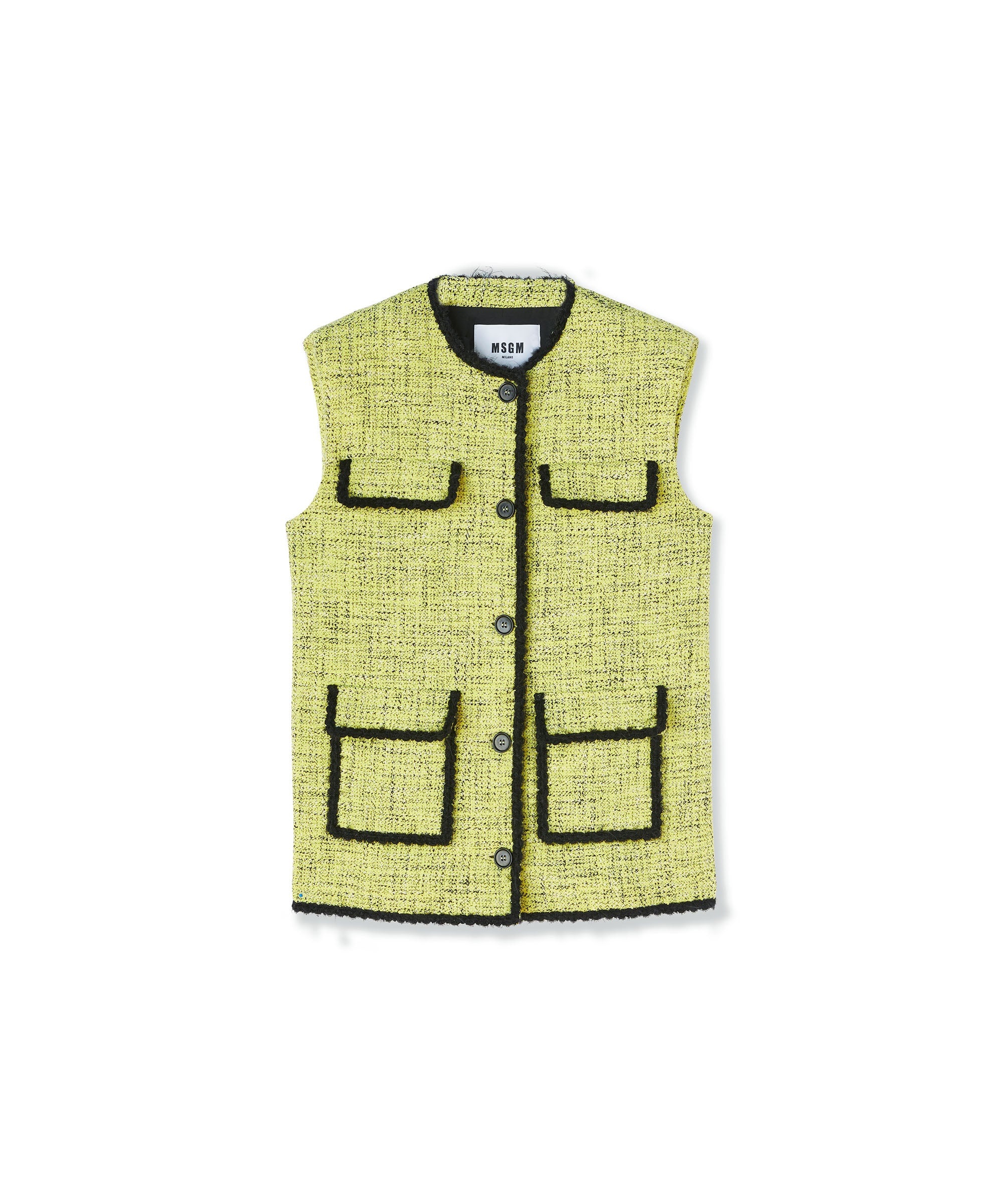 Salt and pepper tweed sleeveless jacket with pockets - 1